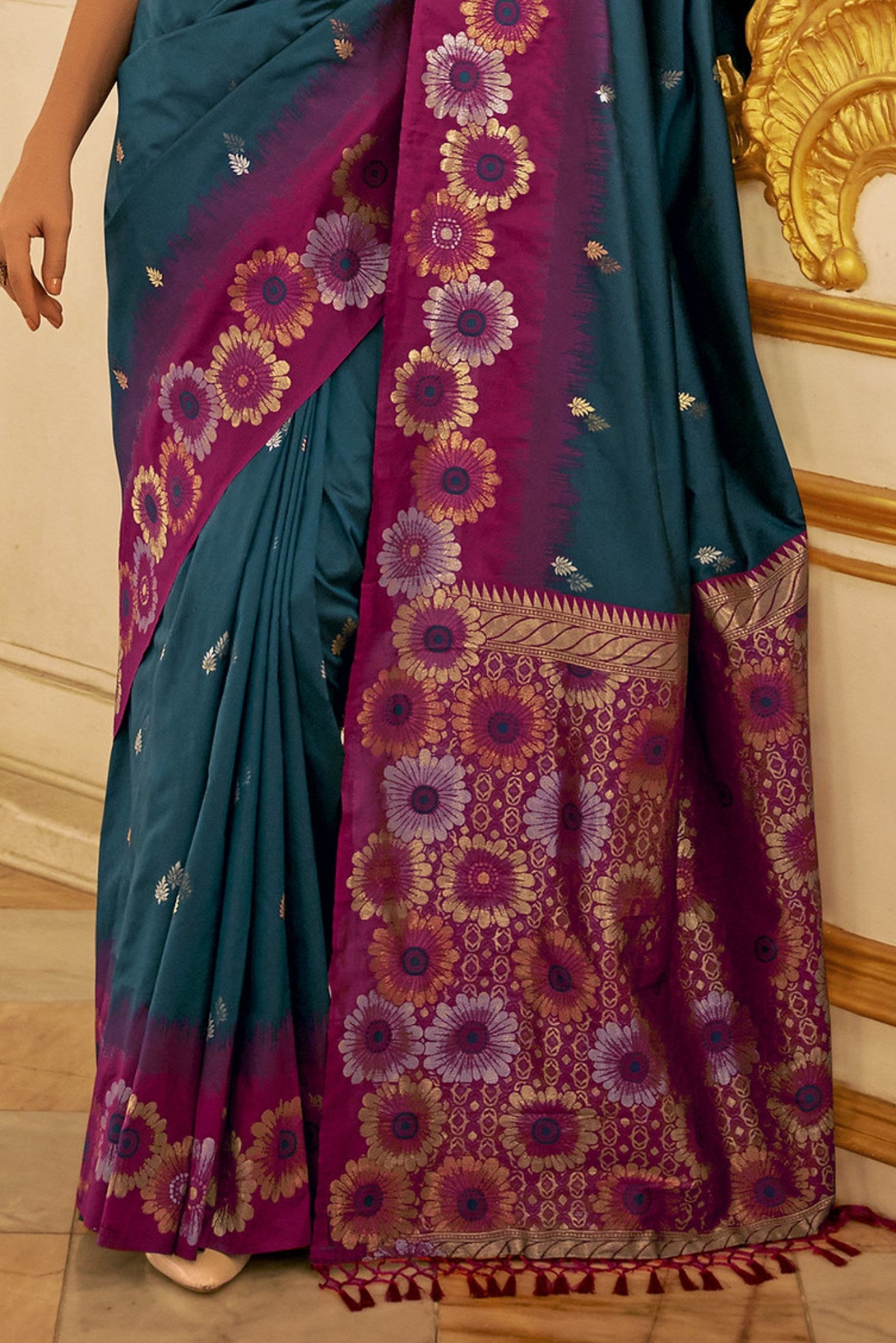 Buy MySilkLove Plantation Blue and Purple Woven Banarasi Saree Online