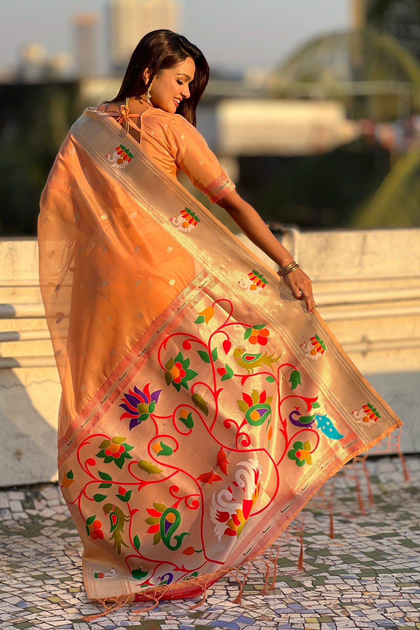 Buy MySilkLove Burnt Orange Organza Woven Paithani Saree Online