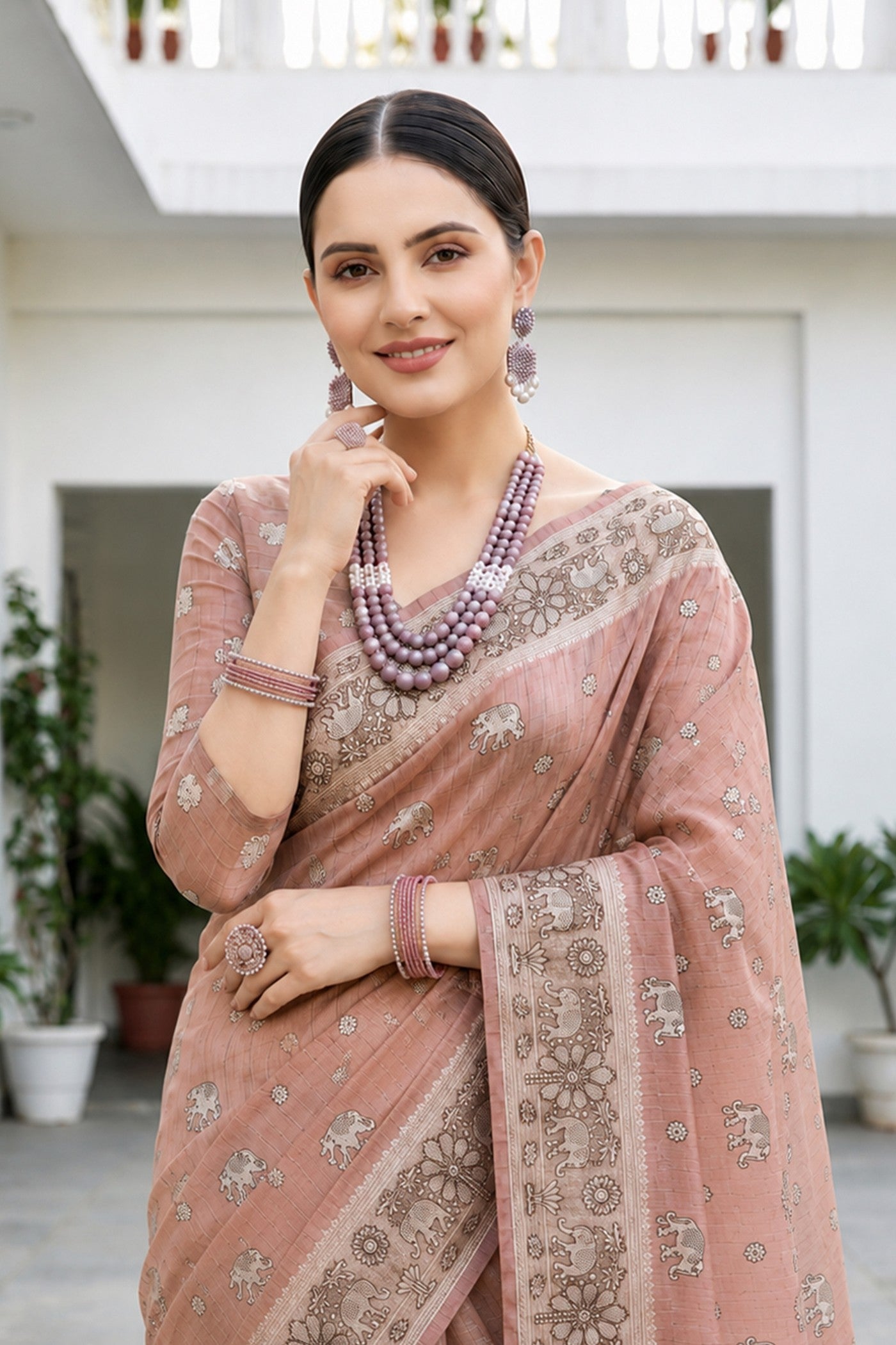 Buy MySilkLove Vibrant Peach Soft Cotton Printed Saree Online