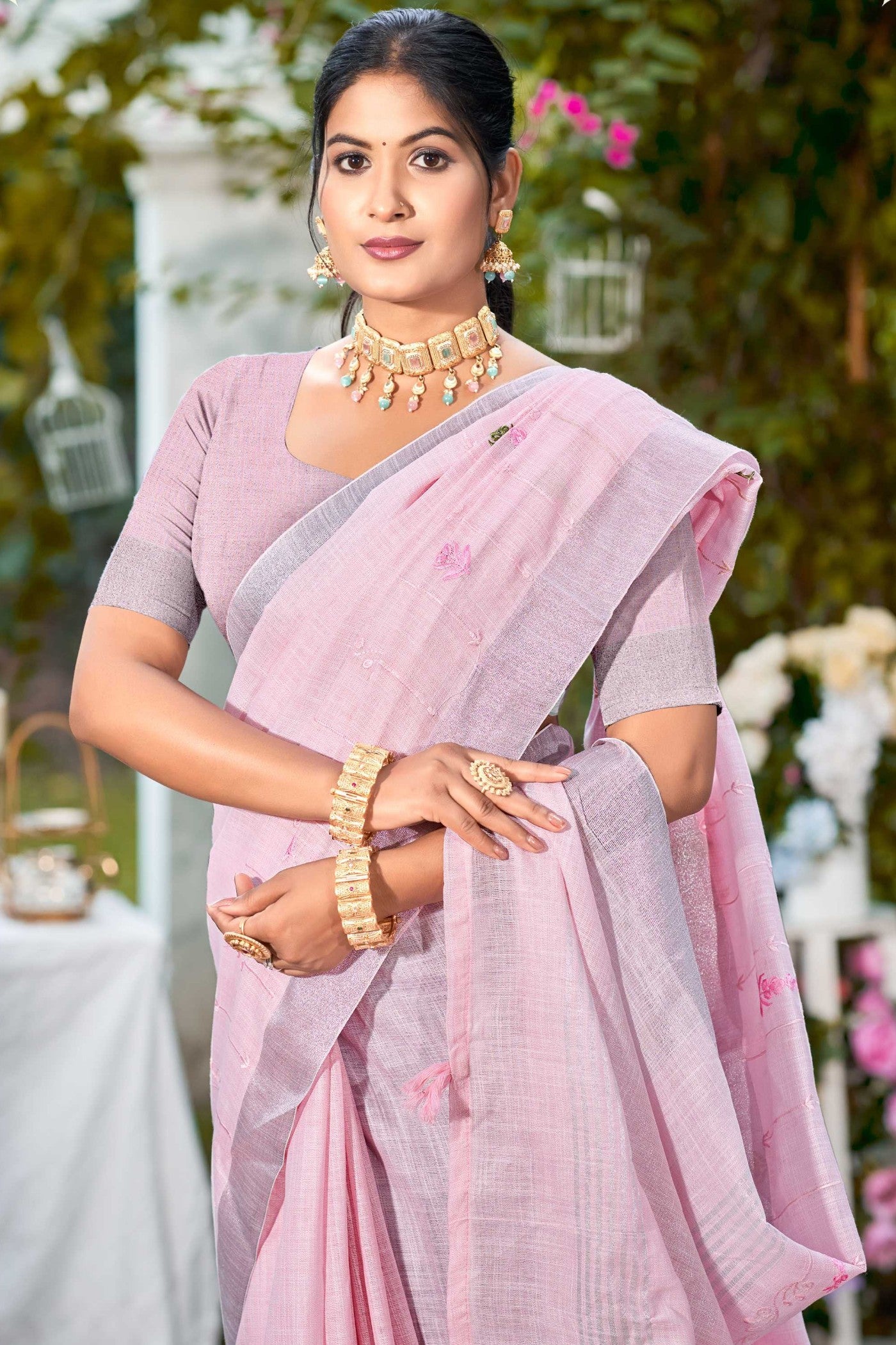 Buy MySilkLove Mauve Purple Woven Cotton Linen Saree Online