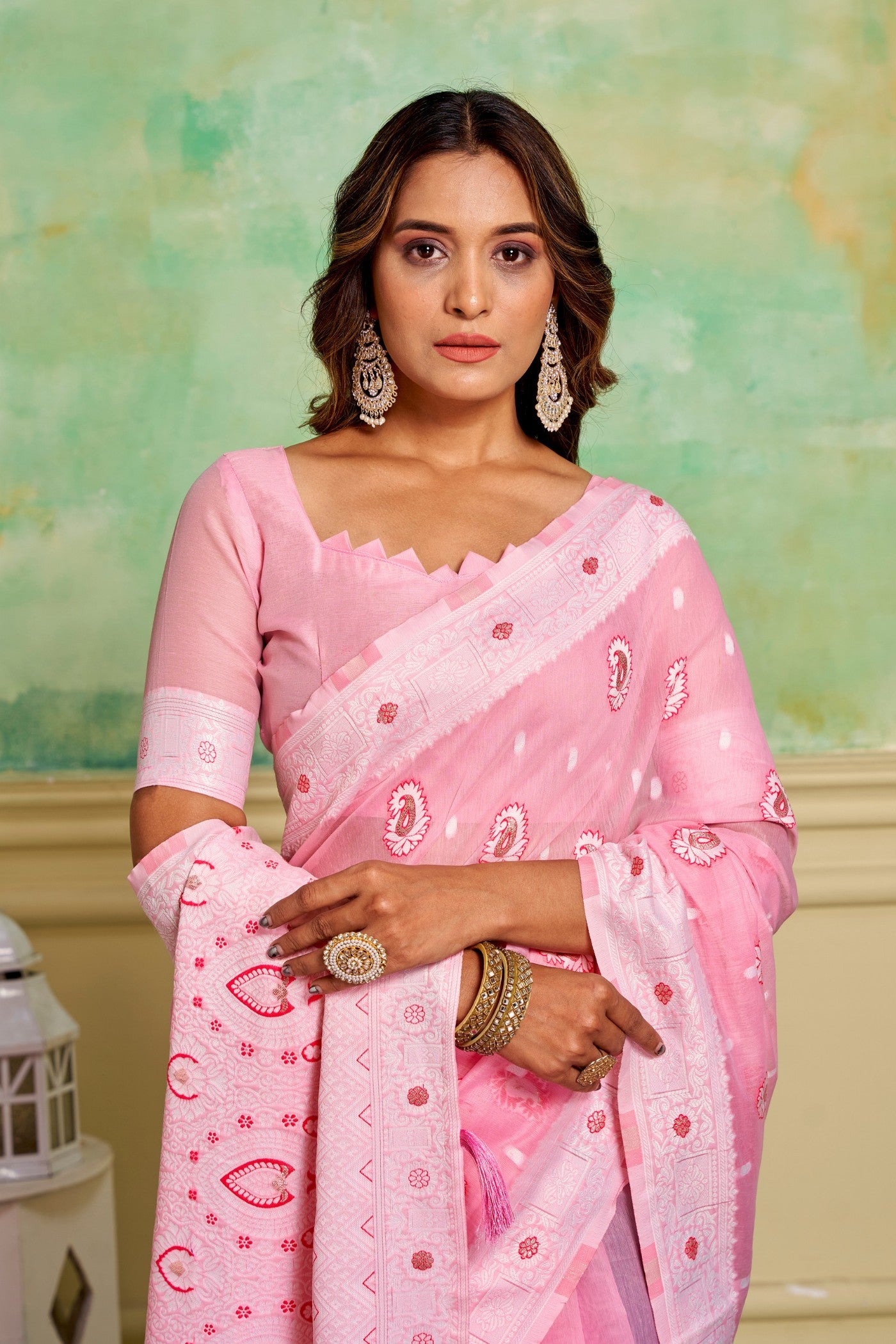 Buy MySilkLove Pastel Pink Woven Cotton Saree Online