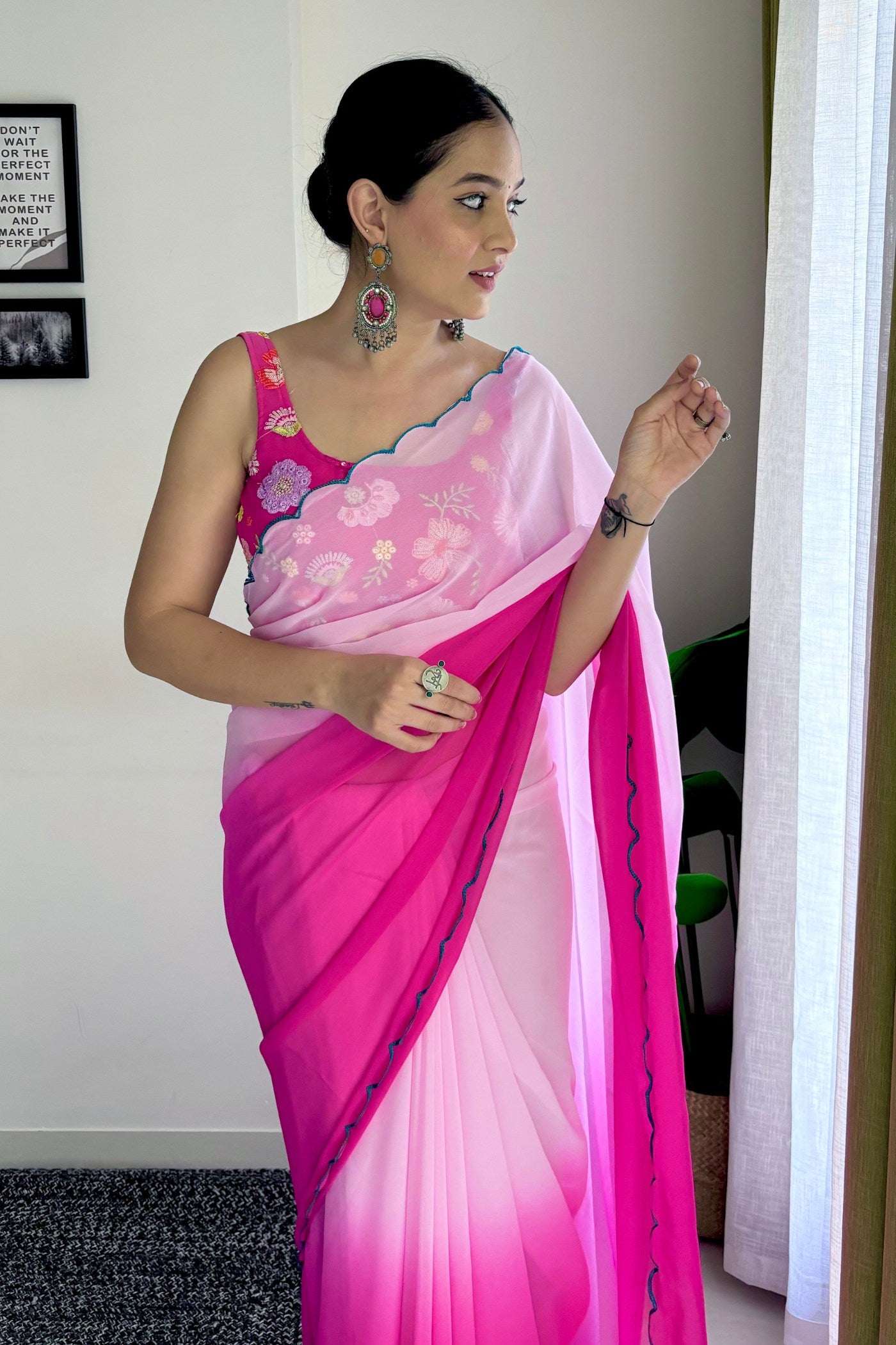 Buy MySilkLove Lipstick Pink Georgette Saree Online