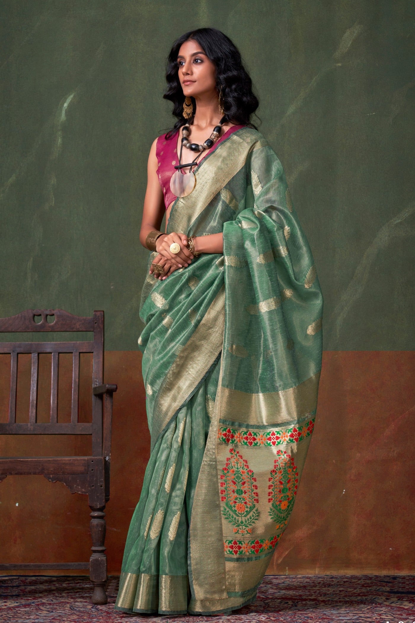 Buy MySilkLove Viridian Green Banarasi Handloom Saree Online