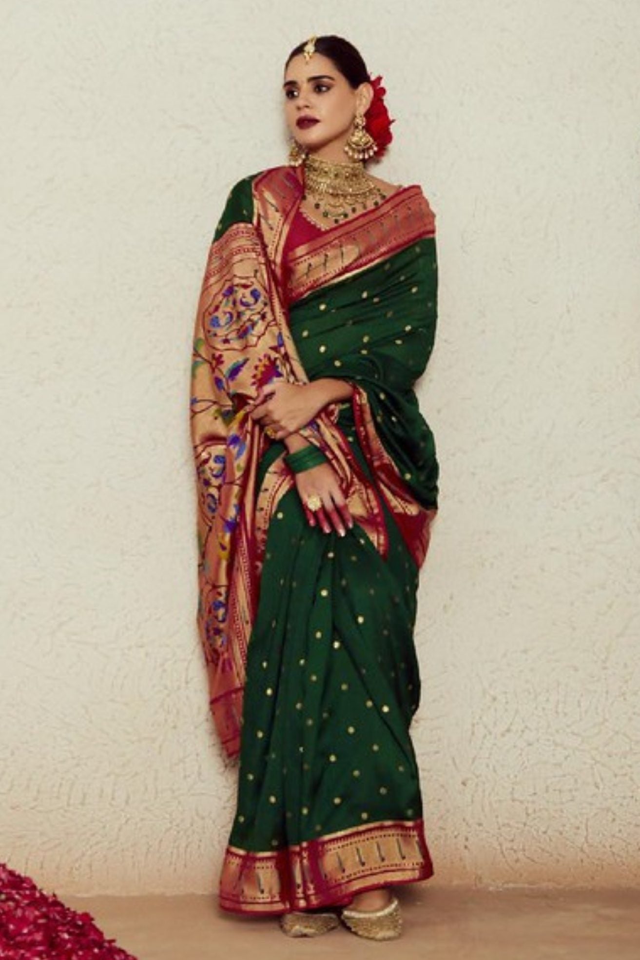 Buy MySilkLove Celtic Green Printed Brasso Soft Silk Saree Online