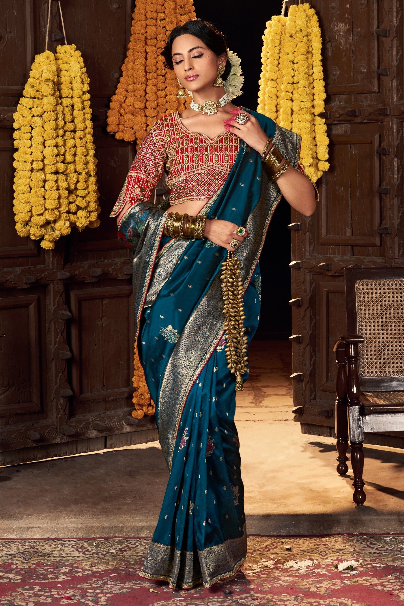 Buy MySilkLove Elephant Blue Designer Banarasi Saree Online