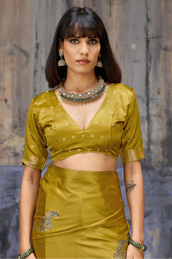 Buy MySilkLove Honey Yellow Handloom Satin Soft Silk Saree Online