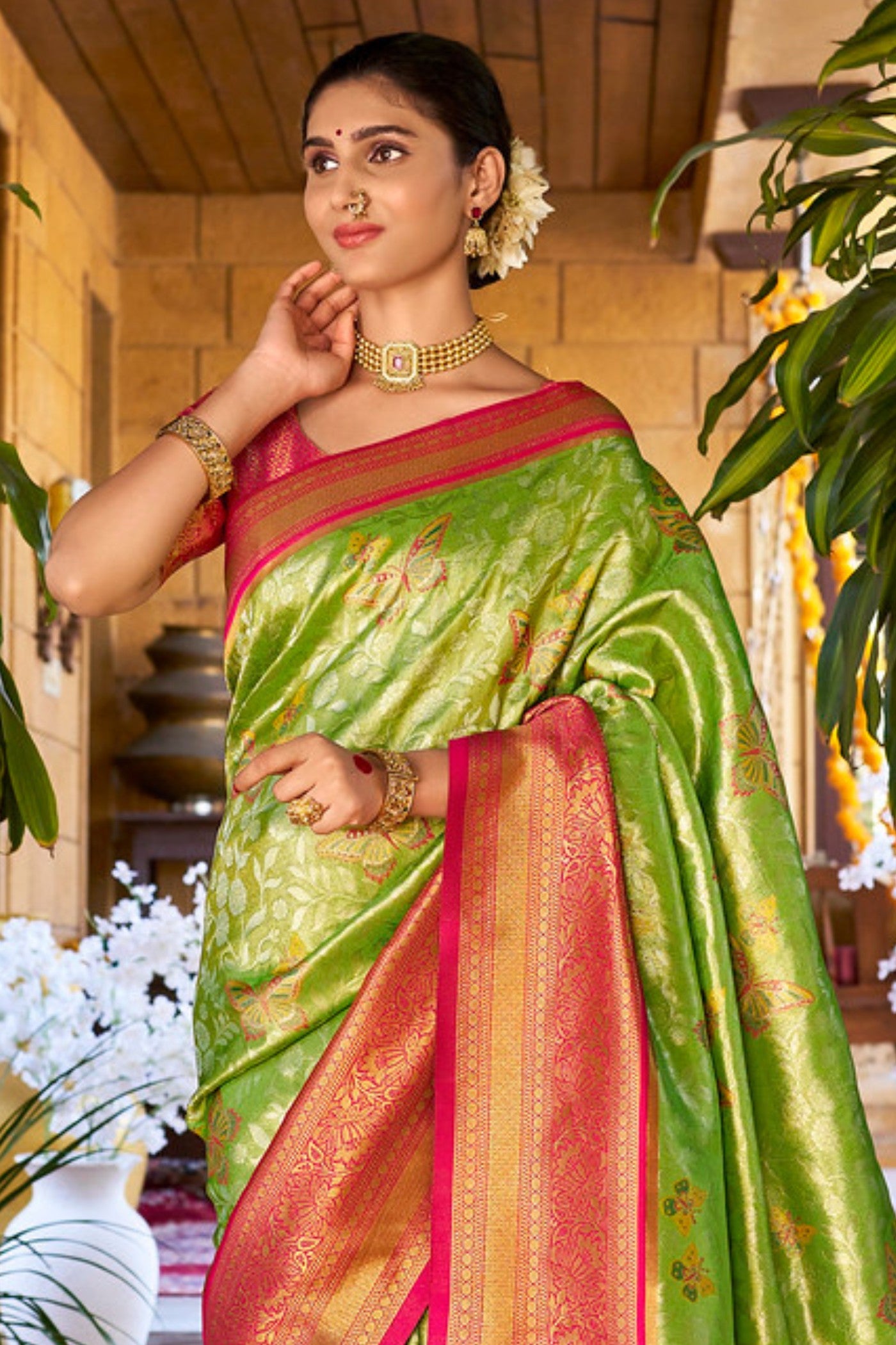 MySilkLove Peridot Green Woven Kanjivaram Saree