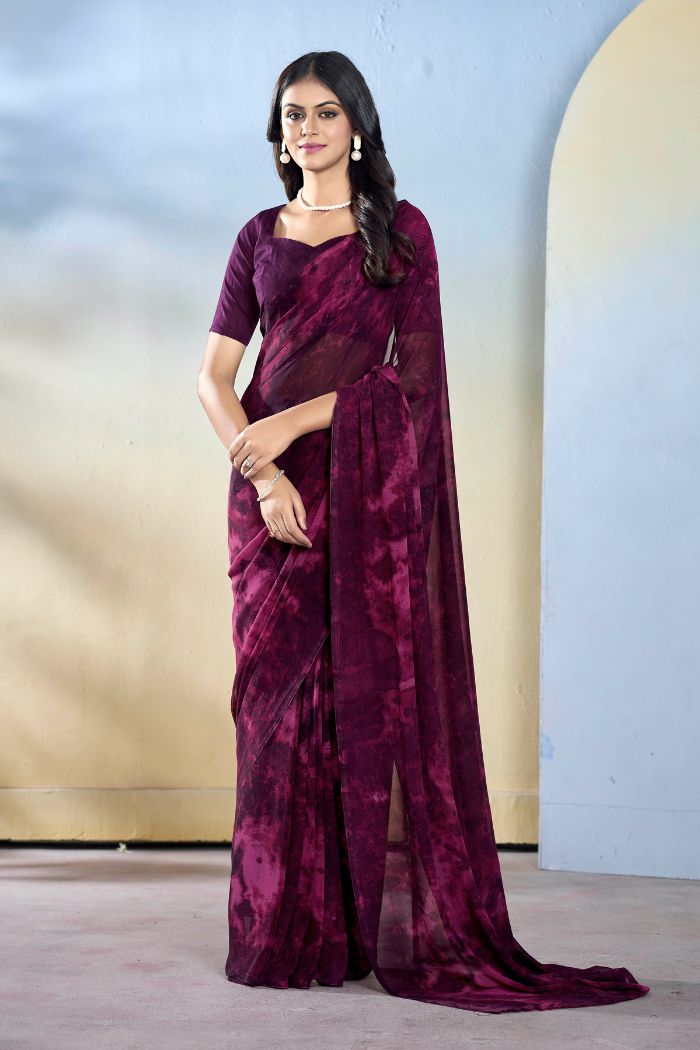 Buy MySilkLove Jamun Purple Ready To Wear Georgette Saree Online