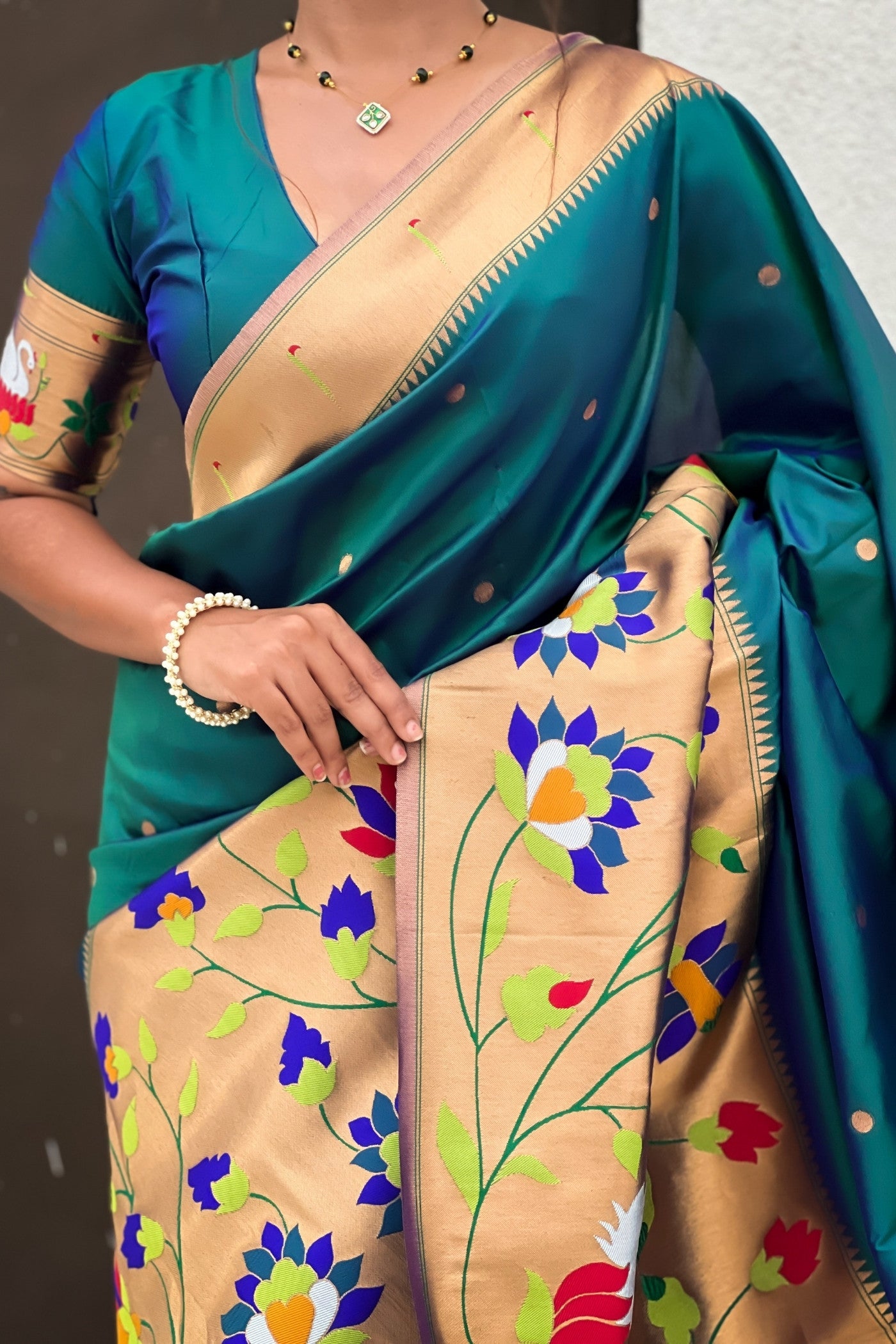 Buy MySilkLove Mint Green Woven Paithani Saree Online