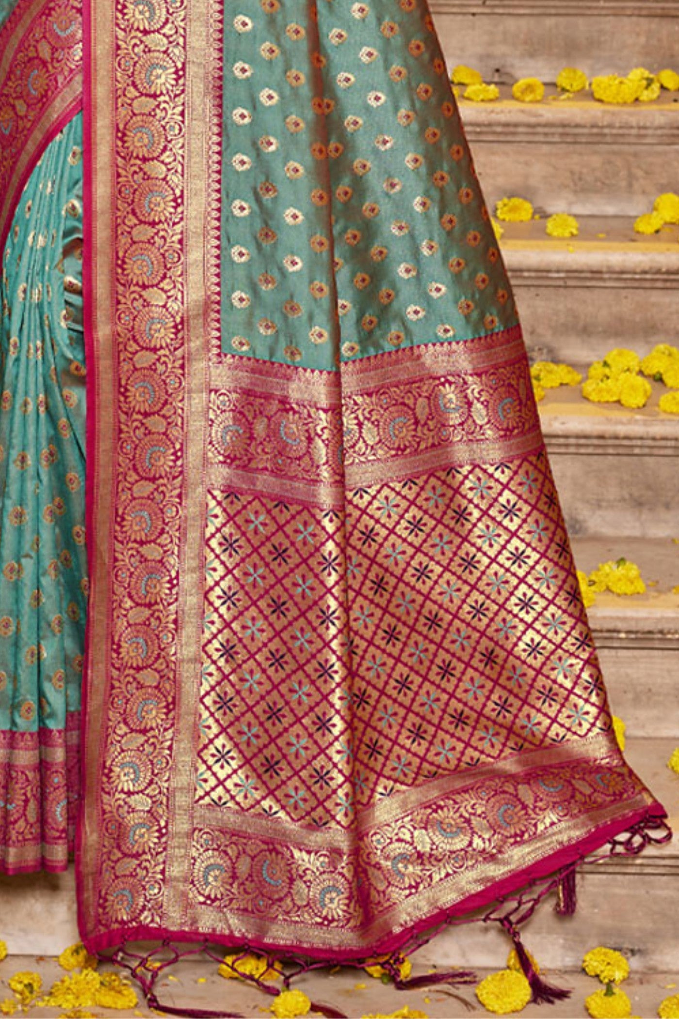 Buy MySilkLove Fern Green Zari Woven Banarasi Saree Online