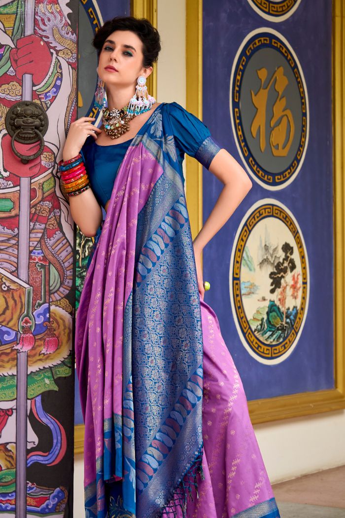 Buy MySilkLove Shocking Pink and Blue Banarasi Soft Silk Saree Online