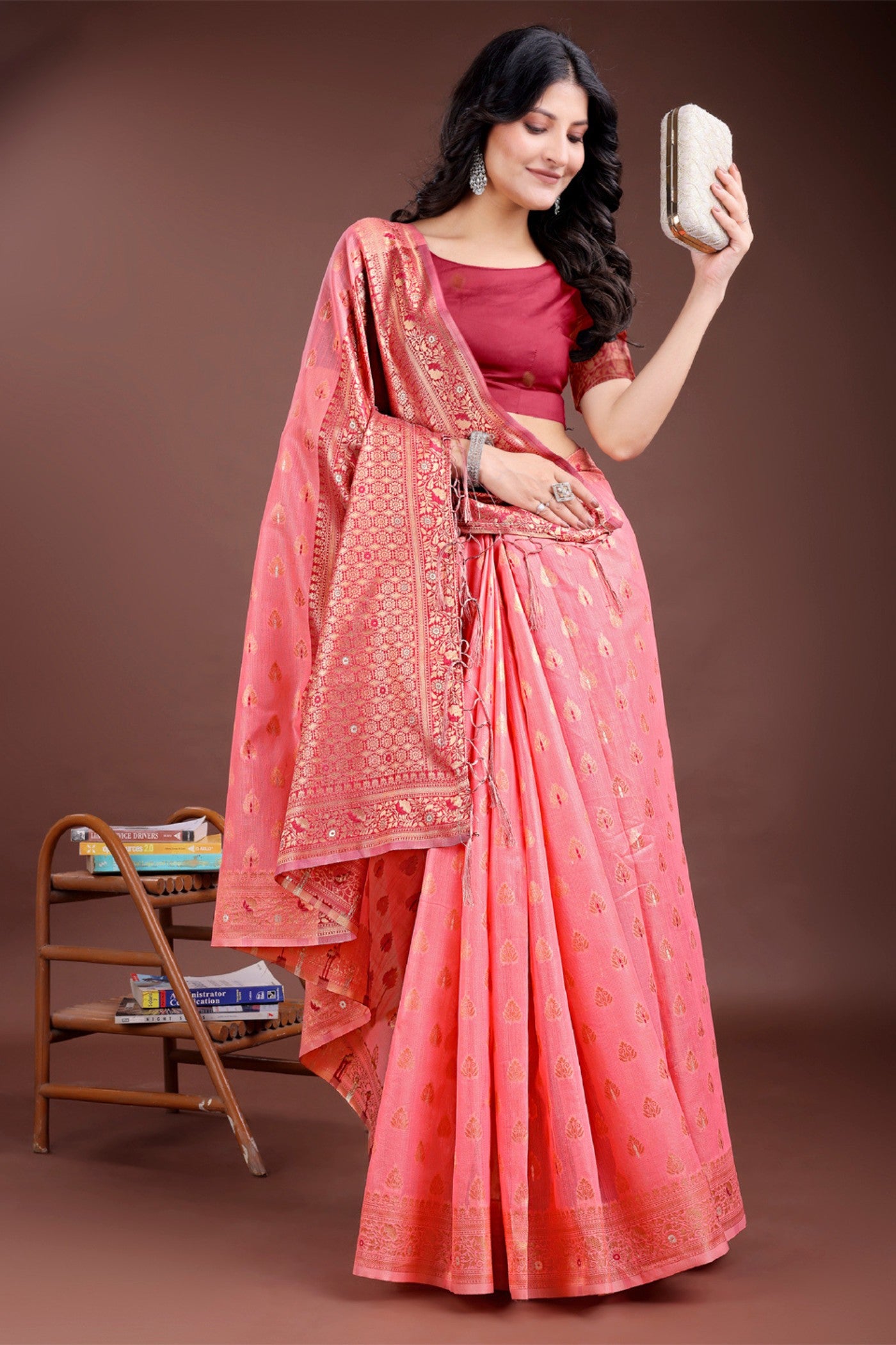 Buy MySilkLove Lotus Pink Linen Cotton Saree Online