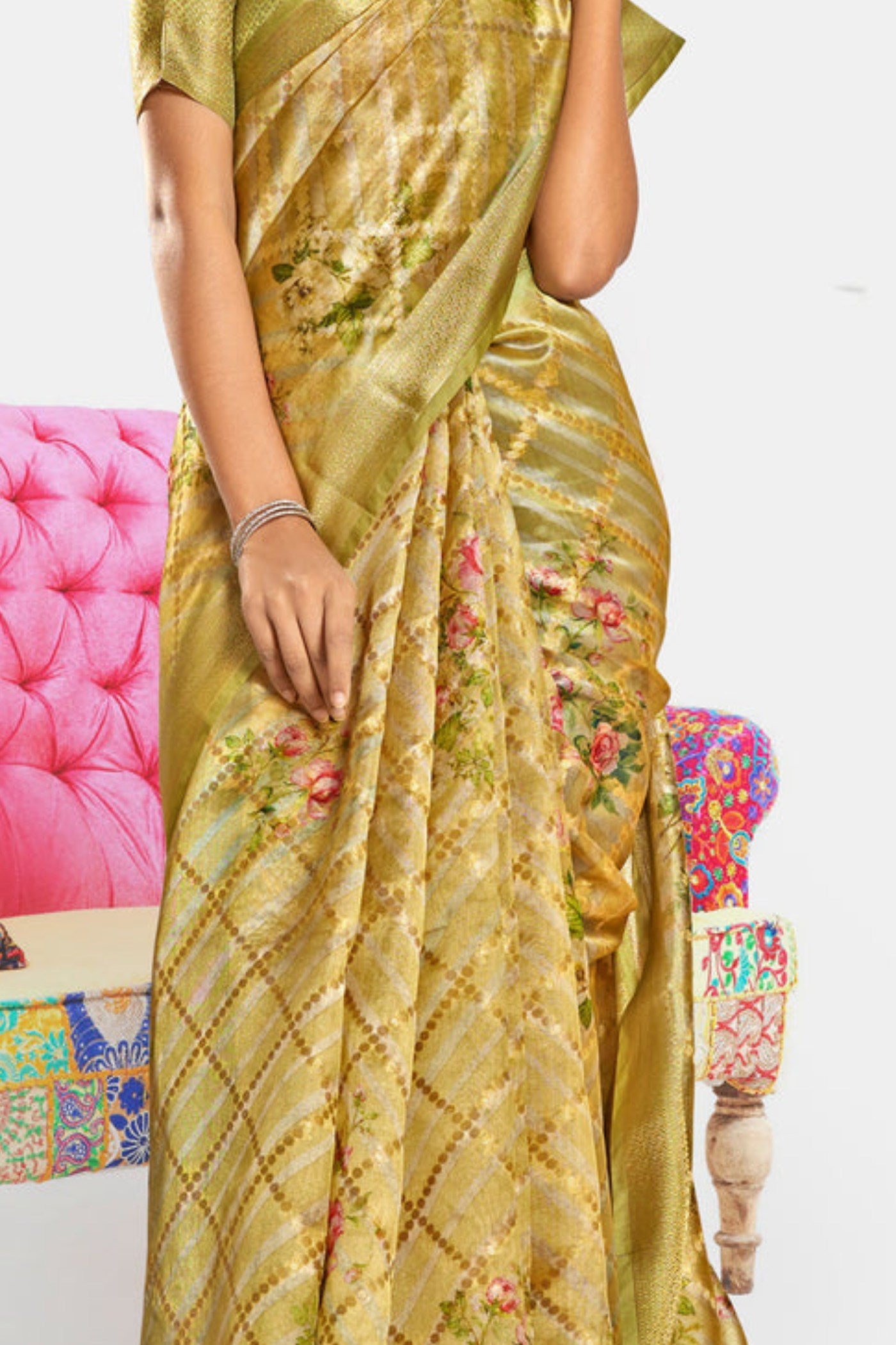 Buy MySilkLove Tulip Yellow Digital Printed Banarasi Saree Online