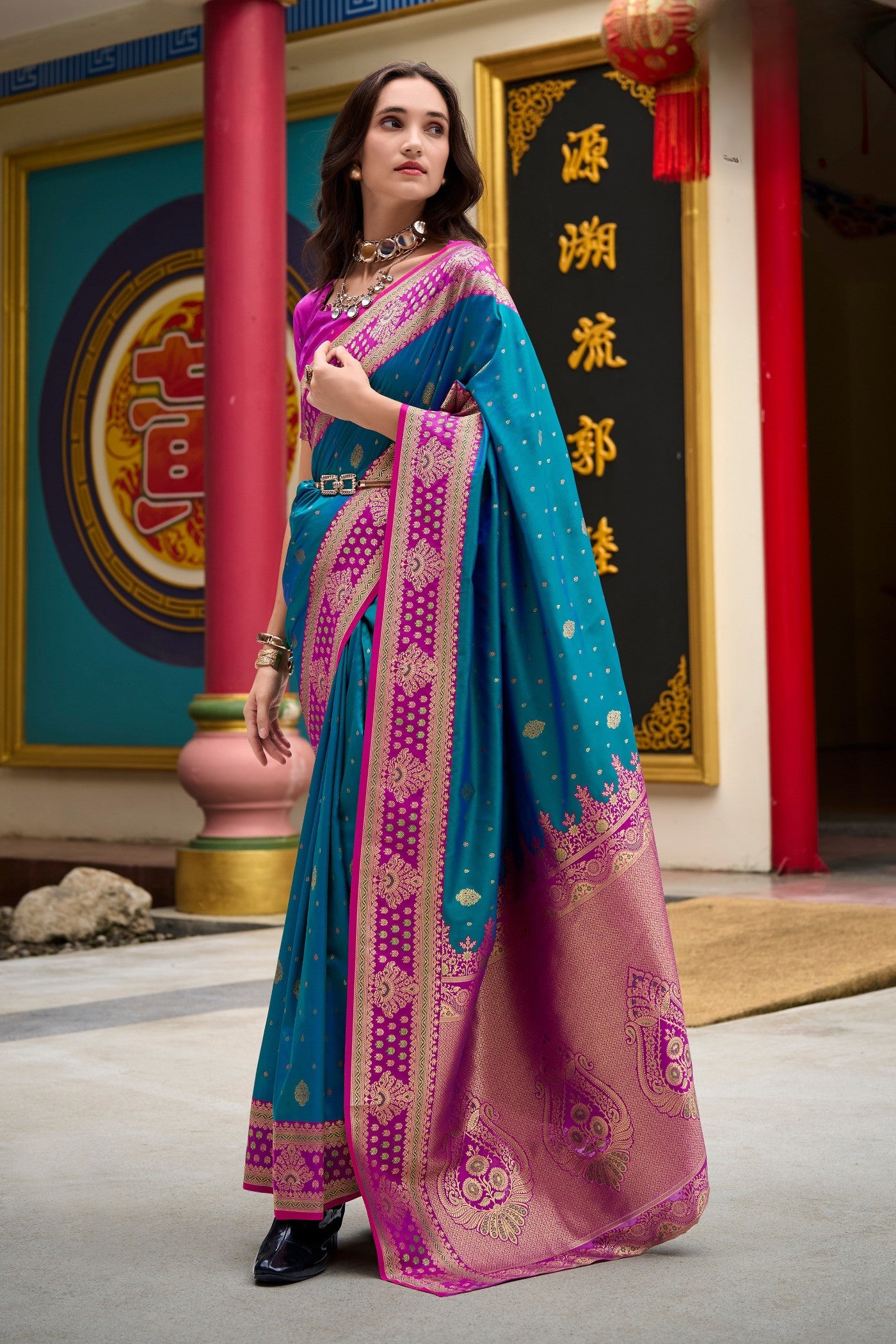 Buy MySilkLove Lobelia Blue Woven Banarasi Saree Online