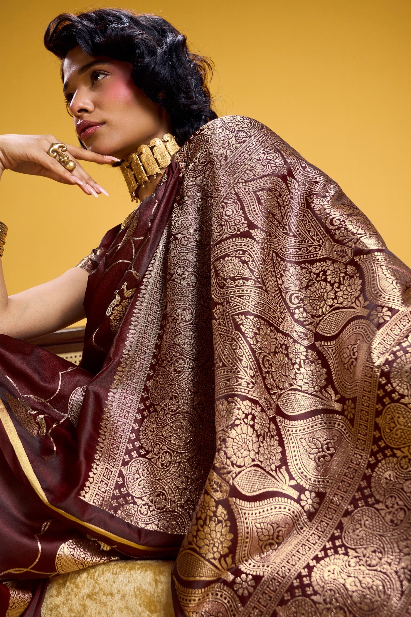 Buy MySilkLove Rich Brown Handloom Satin Silk Saree Online