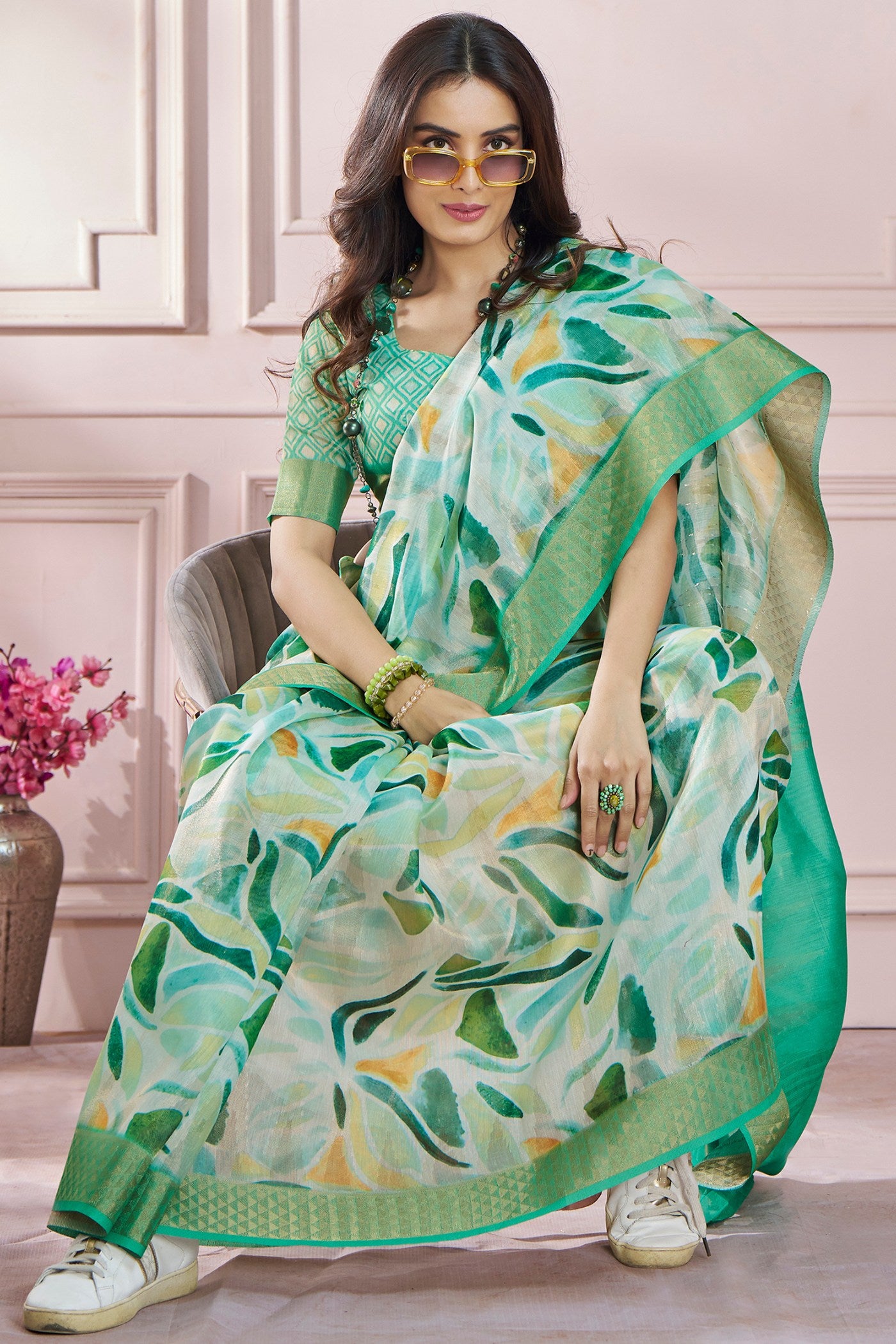 Buy MySilkLove Nilgiri Green Banarasi Silk saree Online