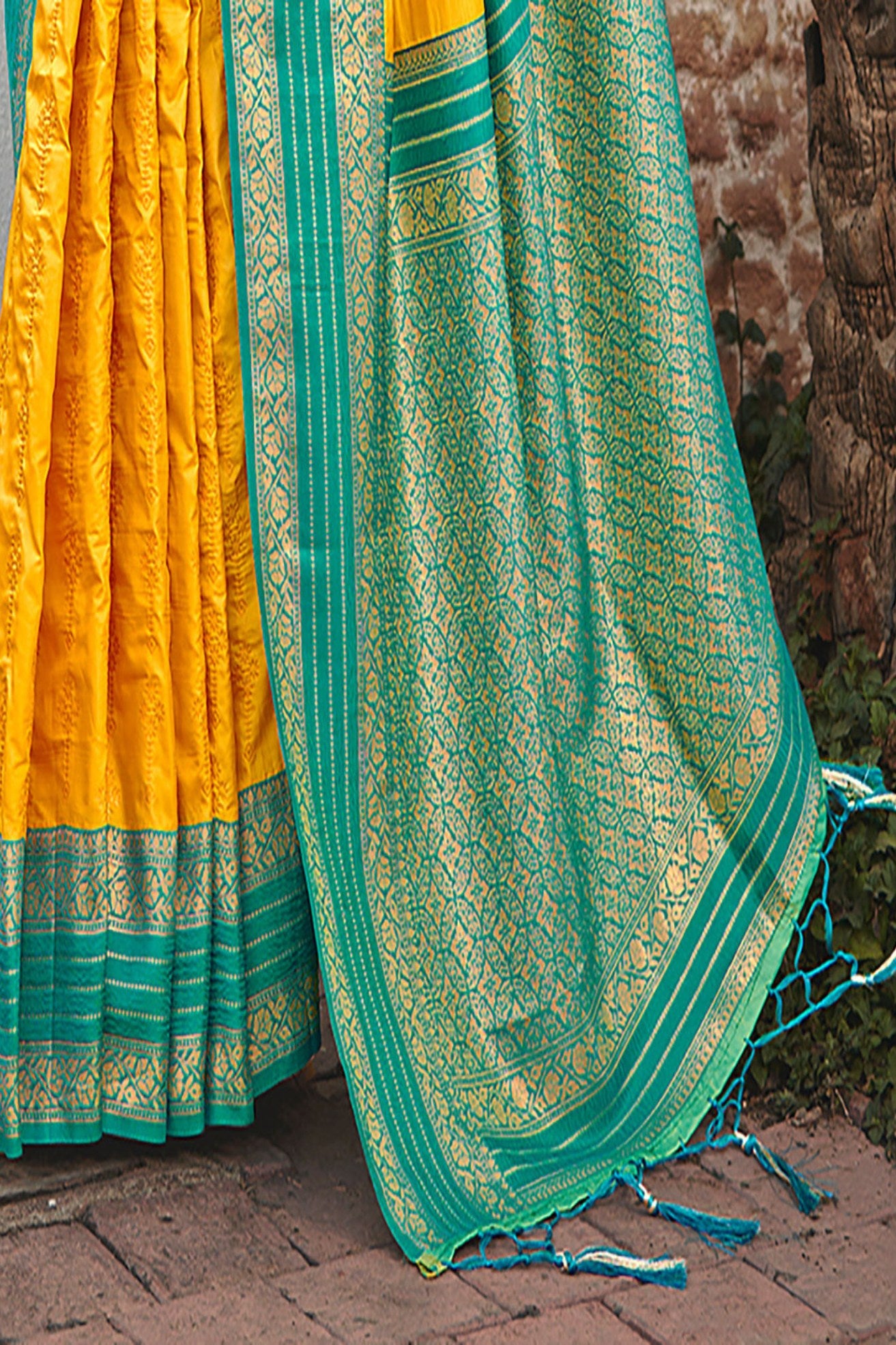 Buy MySilkLove Sunrise Yellow and Green Woven Banarasi Saree Online