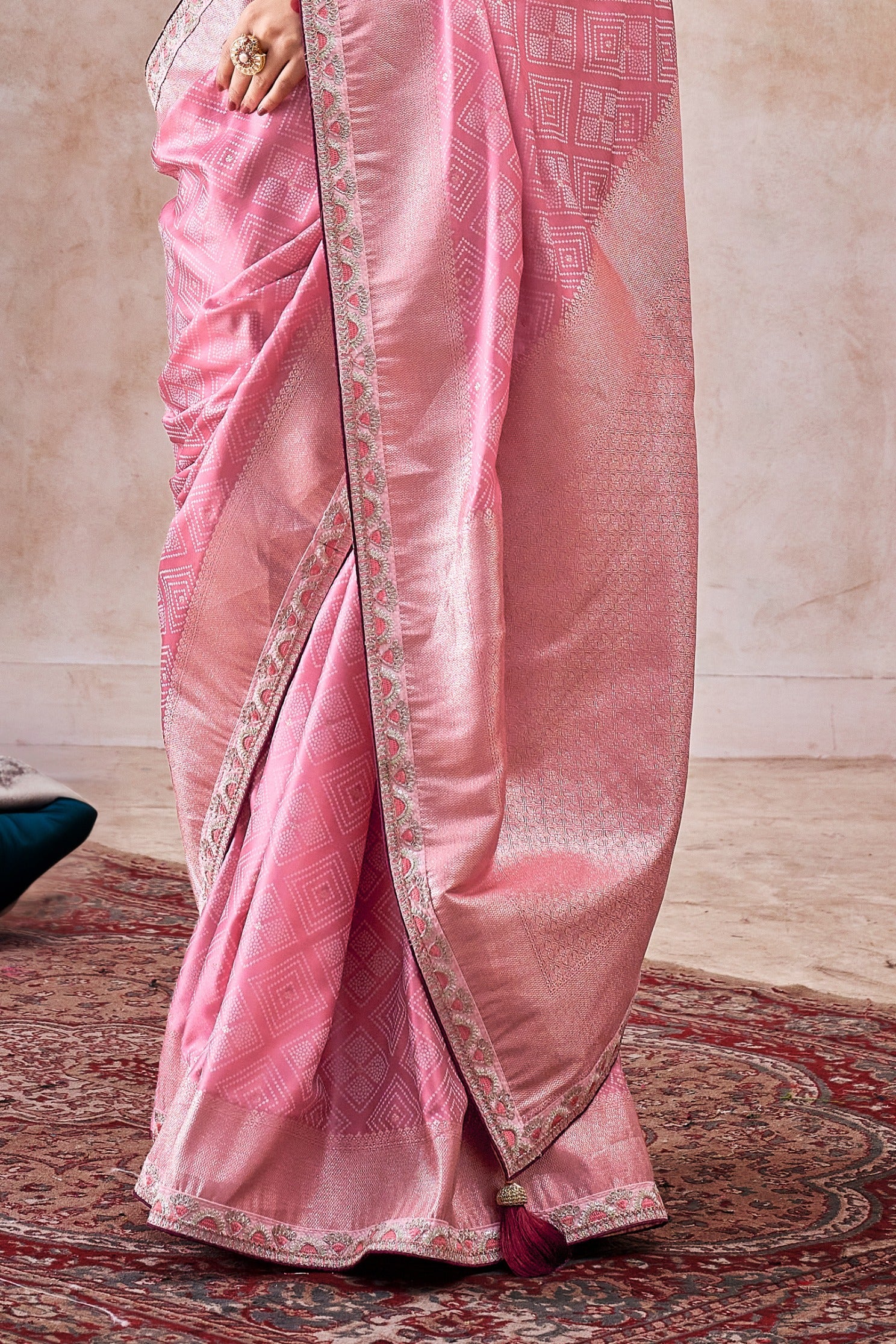 Buy MySilkLove Shilo Pink Embroidered Satin Silk Saree Online