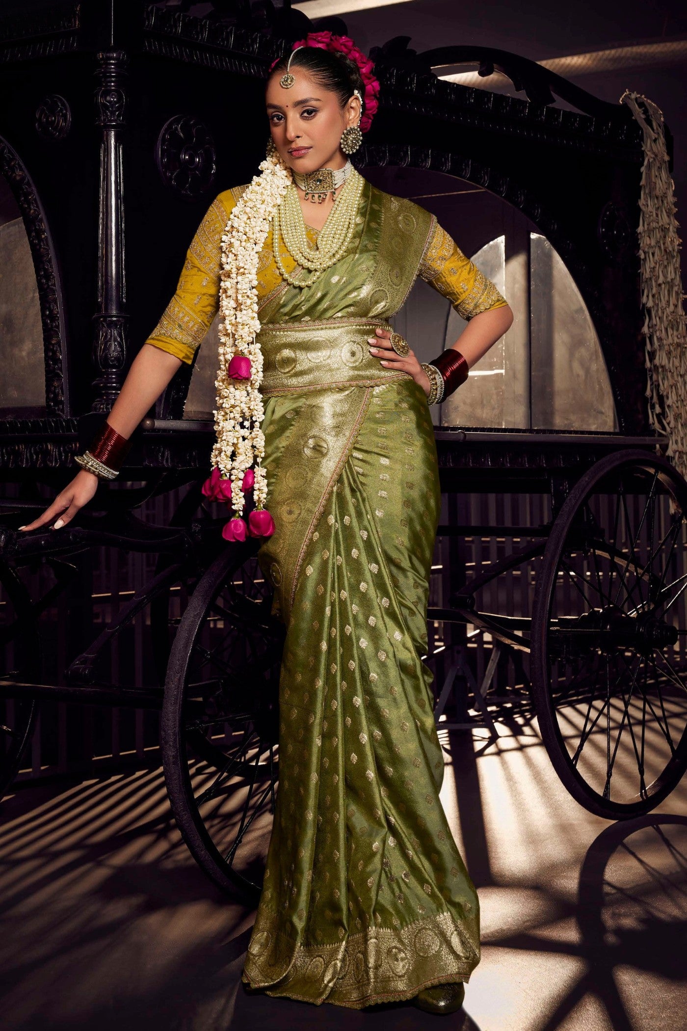 Buy MySilkLove Mehendi Green Designer Banarasi Saree Online