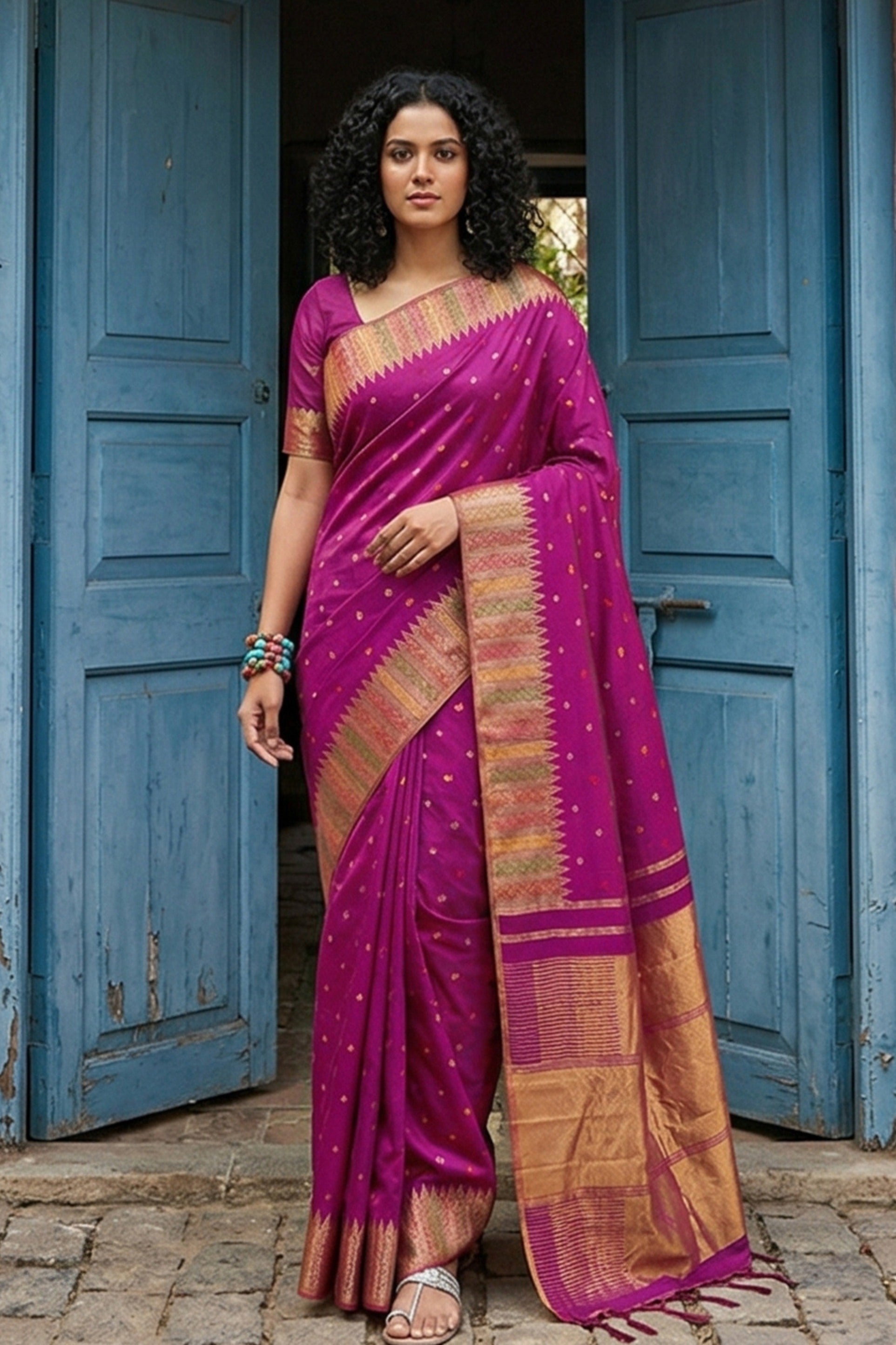 Buy MySilkLove Rani Pink Woven Banarasi Silk Saree Online