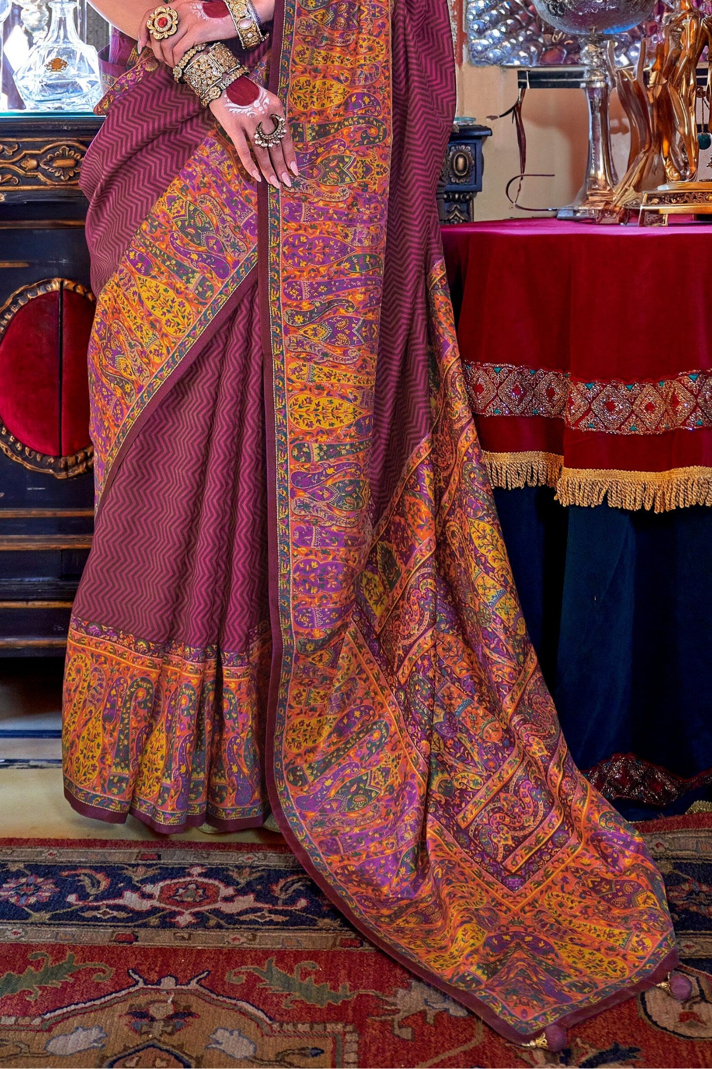 Buy MySilkLove Garnet Maroon Banarasi Jamawar Saree Online