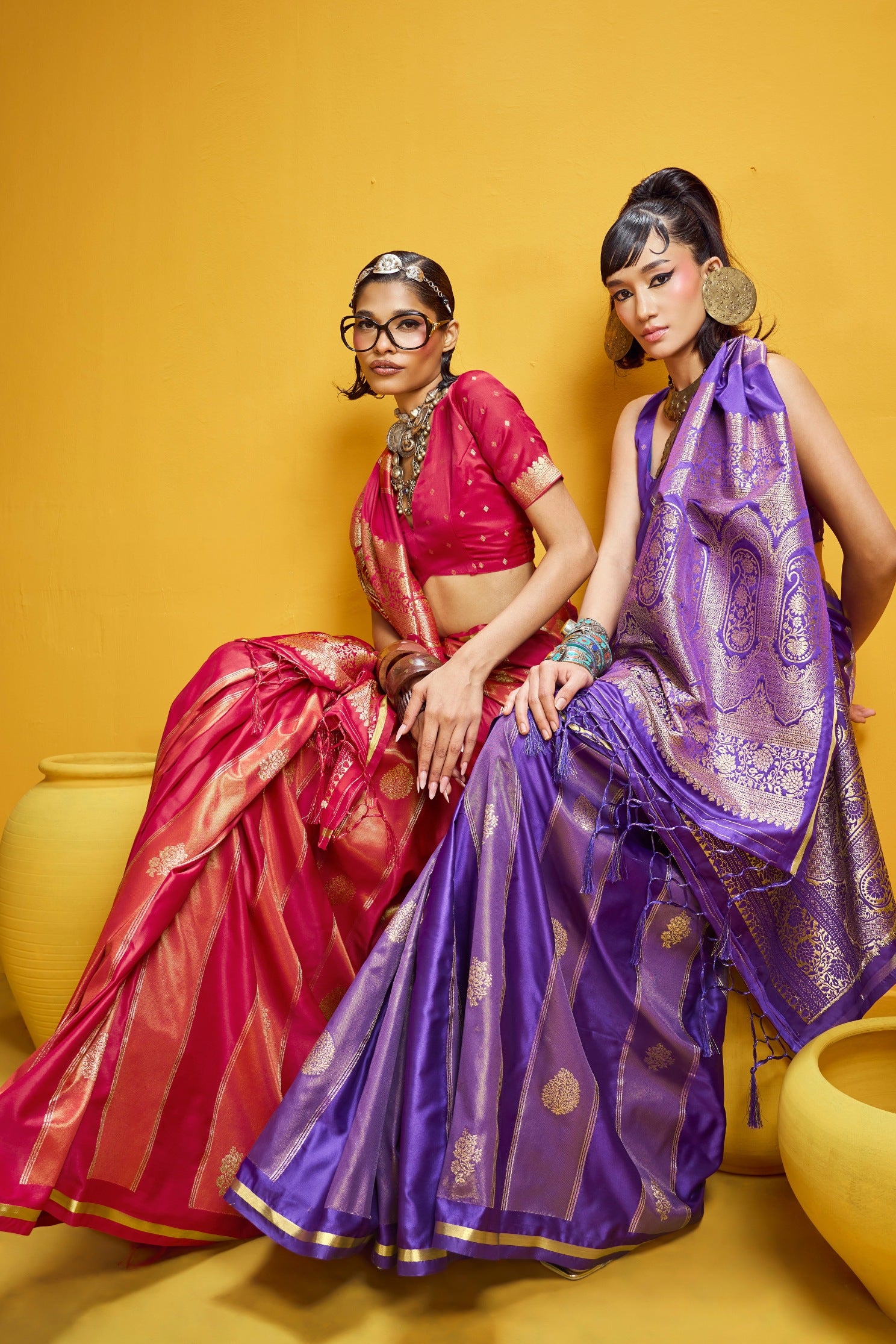 Buy MySilkLove Deep Purple Banarasi Handloom Satin Silk Saree Online