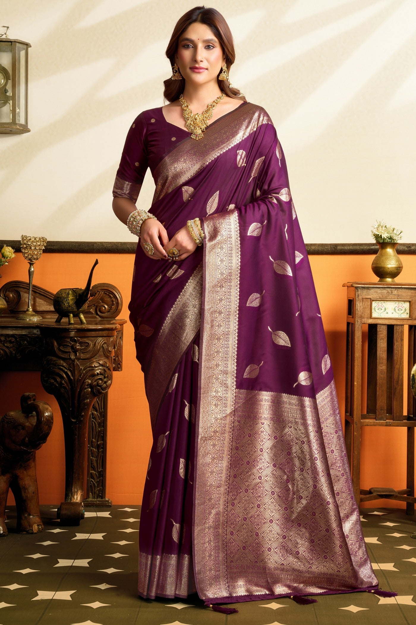 Buy MySilkLove Heliotrope Purple Woven Banarasi Saree Online