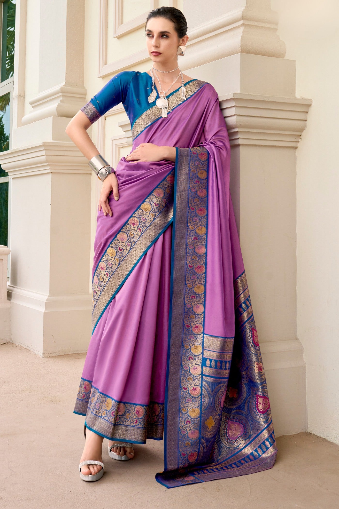 Buy MySilkLove Hopbush Pink Woven Banarasi Soft Silk Saree Online