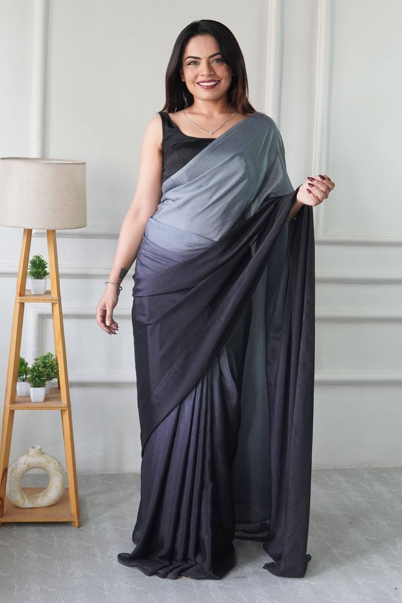 Buy MySilkLove Anchor Grey Chinon Ready To Wear Saree Online