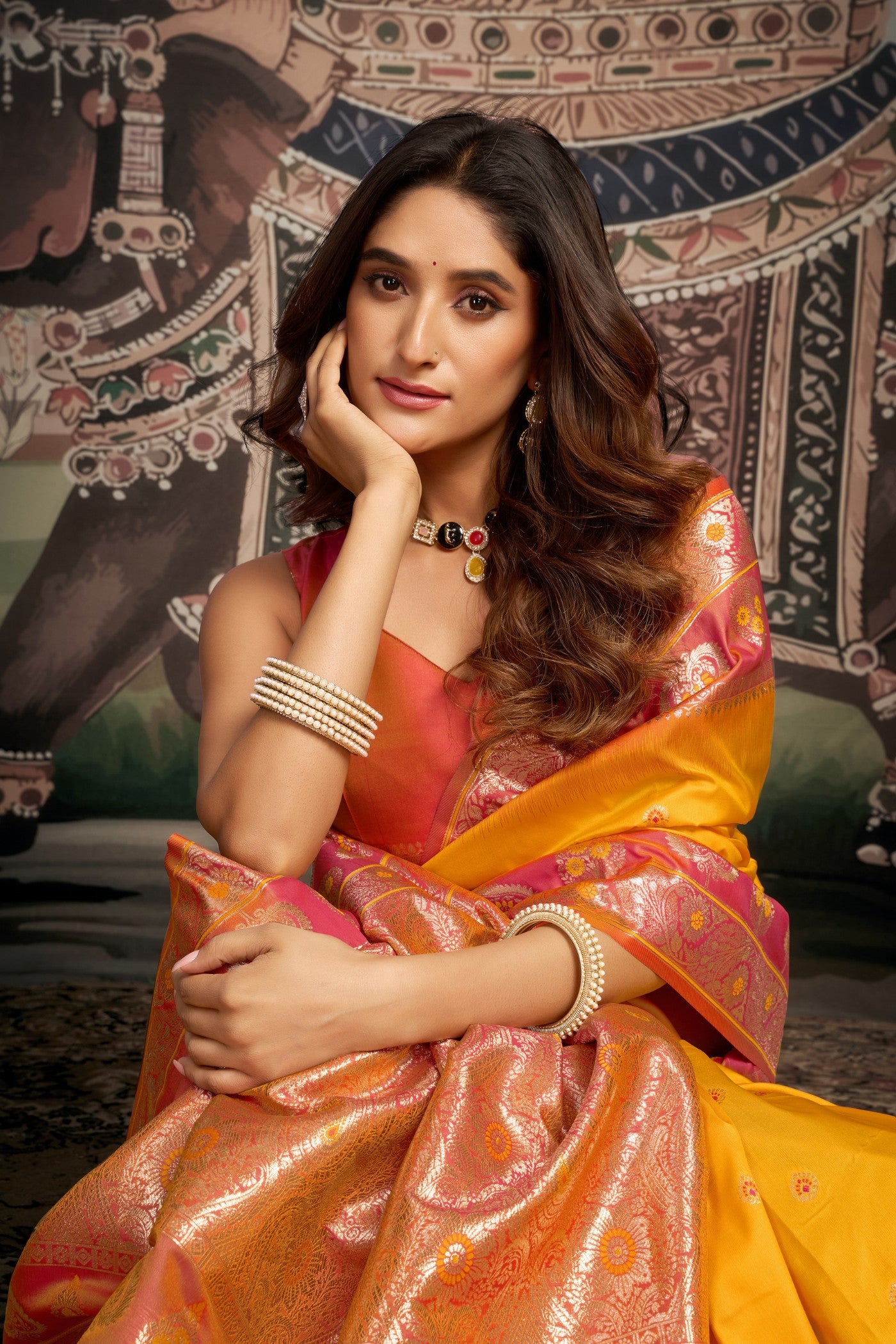 MySilkLove Trombone Yellow Banarasi Soft Silk Saree