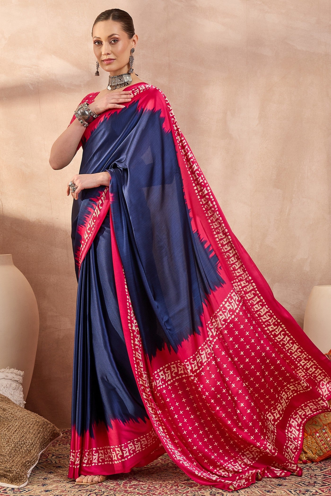 Buy MySilkLove Pigment Blue Printed Satin Crepe Silk Saree Online