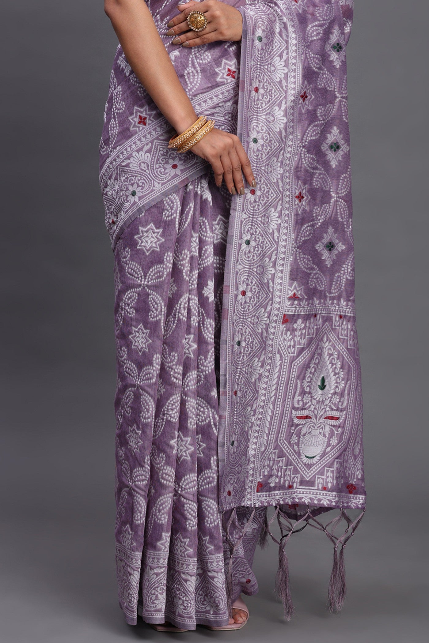 Buy MySilkLove Heather Purple Linen Cotton Saree Online
