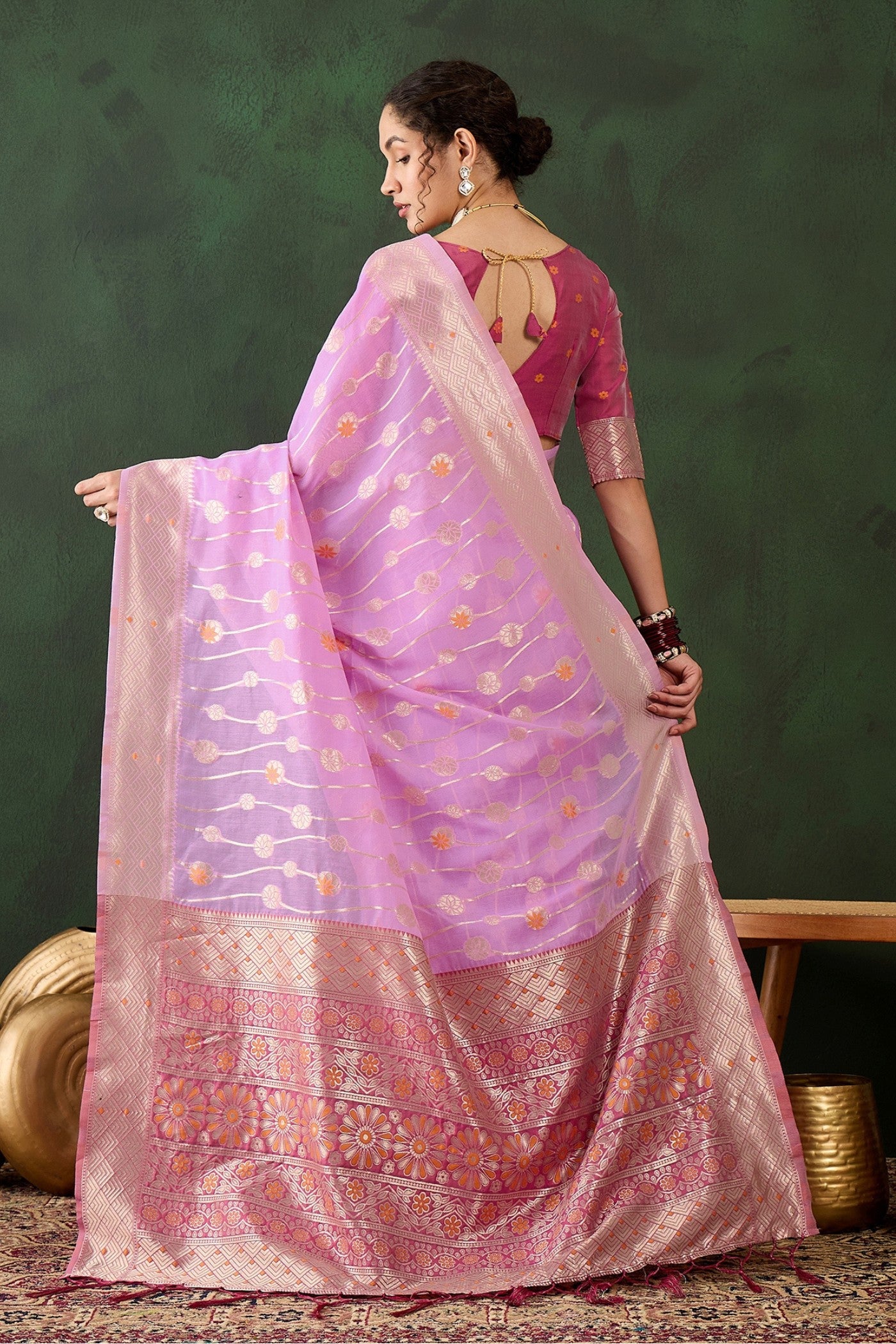 Buy MySilkLove Baby Pink Woven Cotton Saree Online