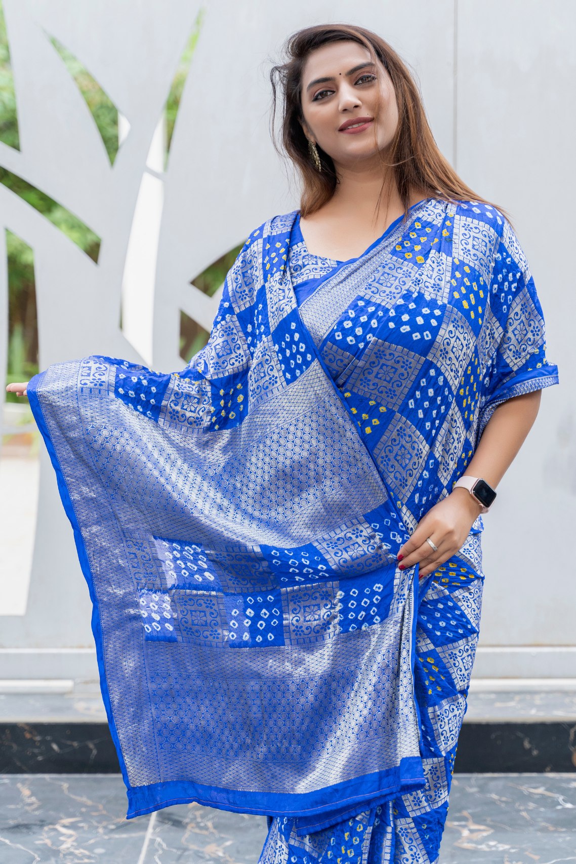 MySilkLove Cobalt Blue Woven Designer Bandhani Saree