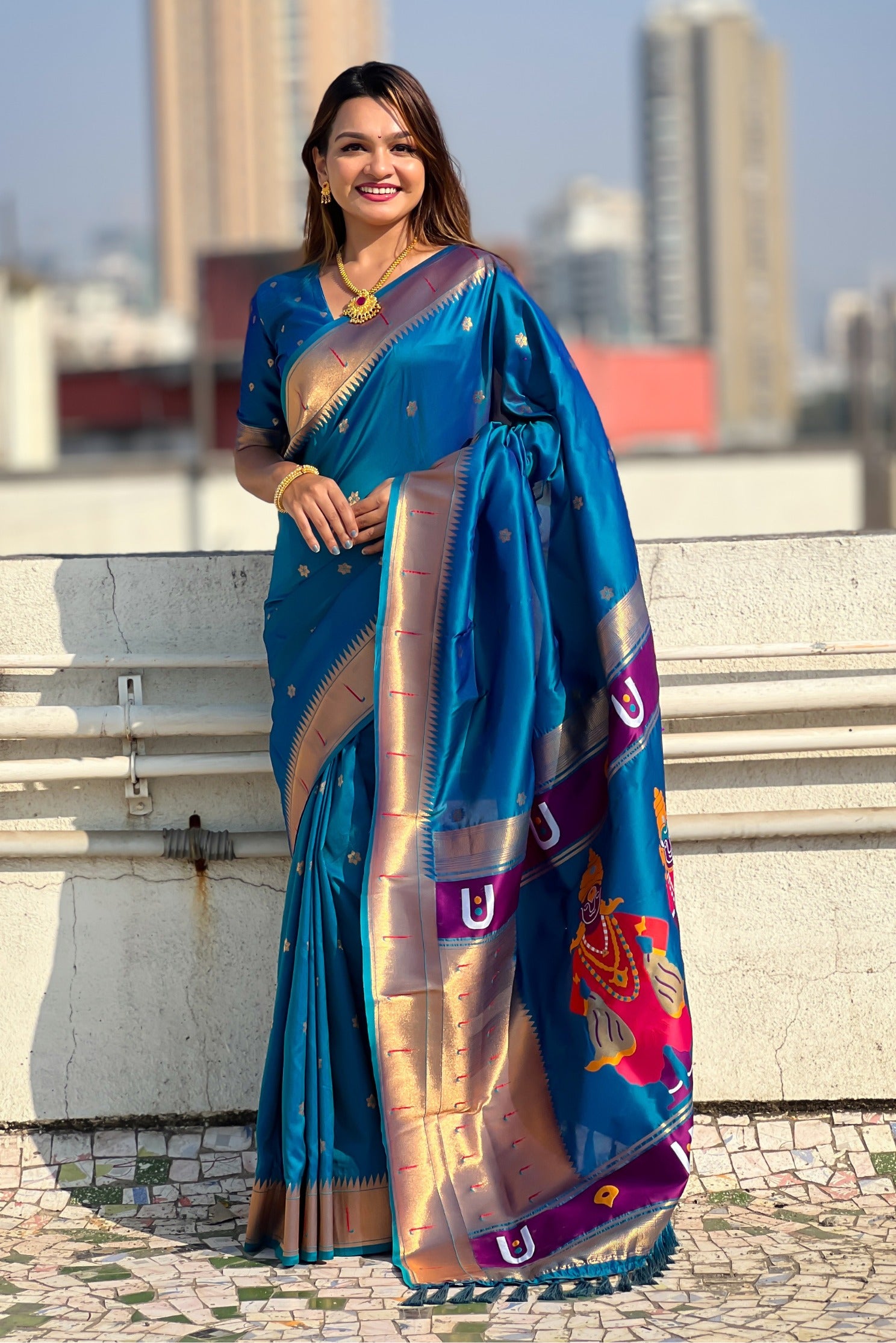 Buy MySilkLove Royal Blue Woven Paithani Saree Online