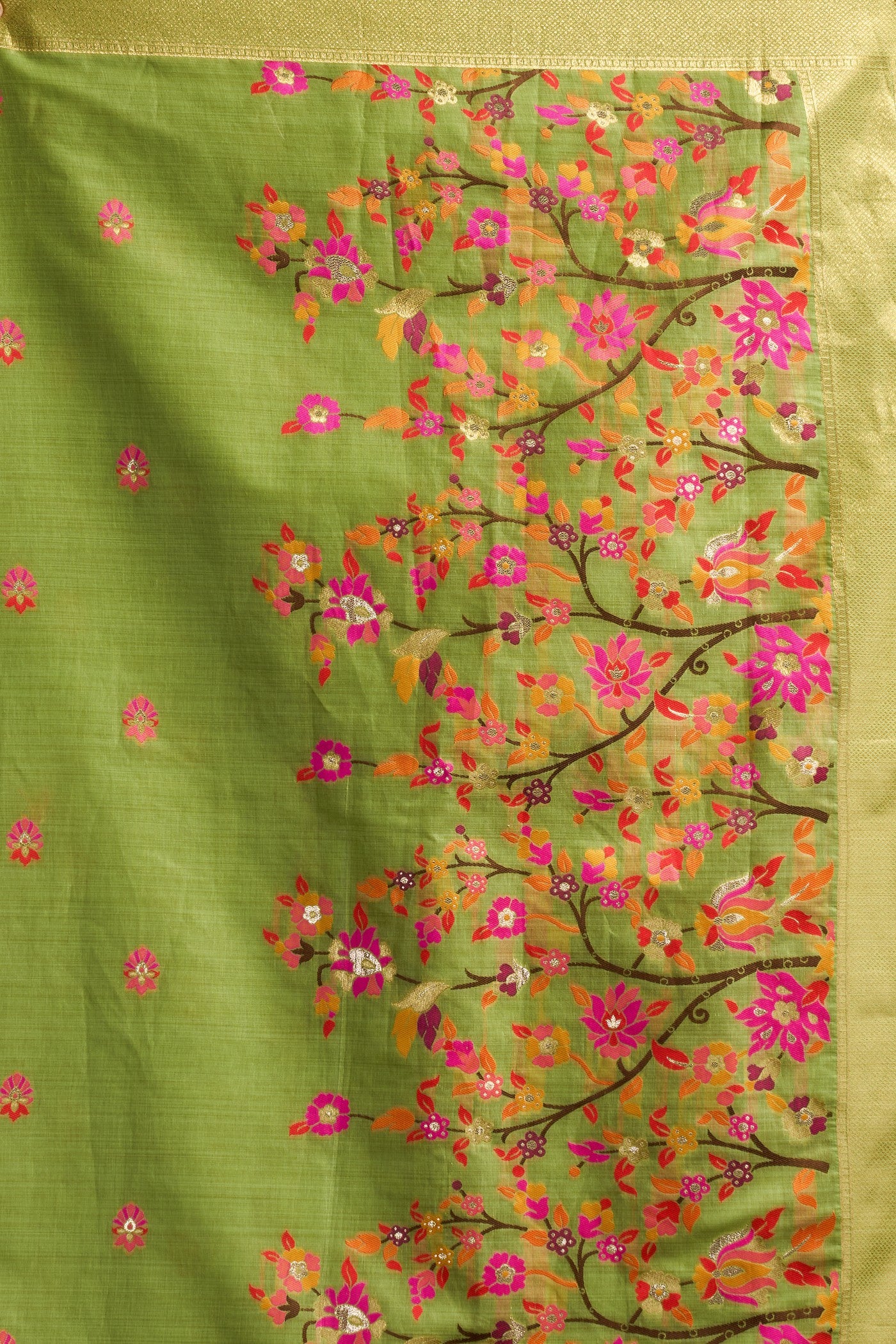 Buy MySilkLove Artichoke Green Handloom Muga Cotton Saree Online
