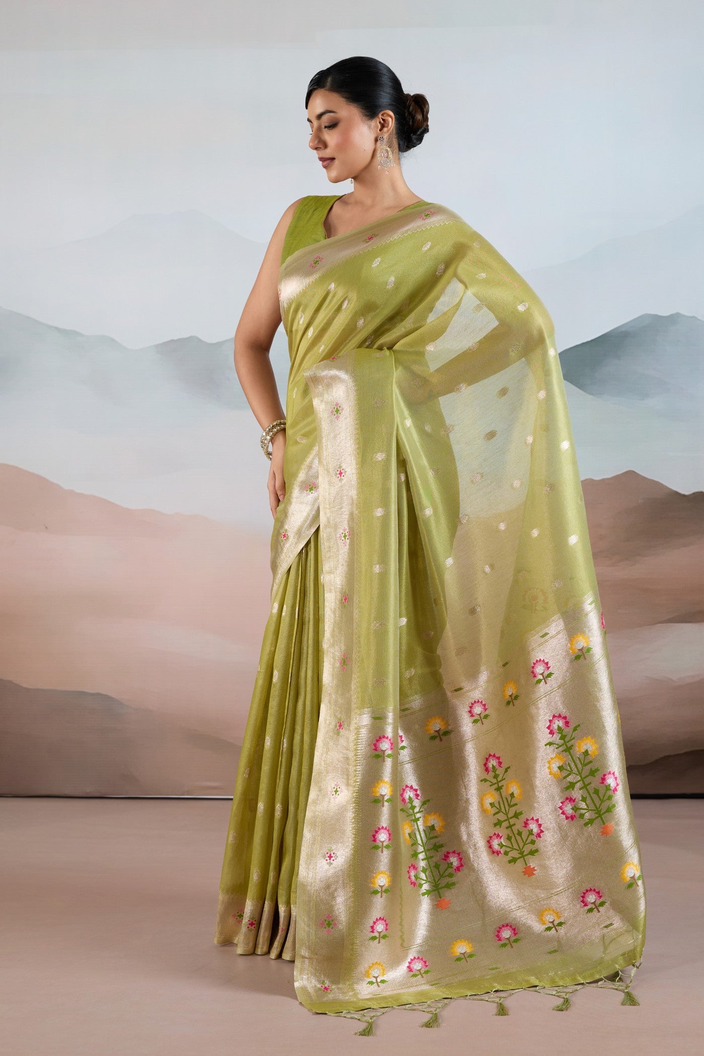 MySilkLove Frosted Green Zari Woven Tissue Paithani Saree