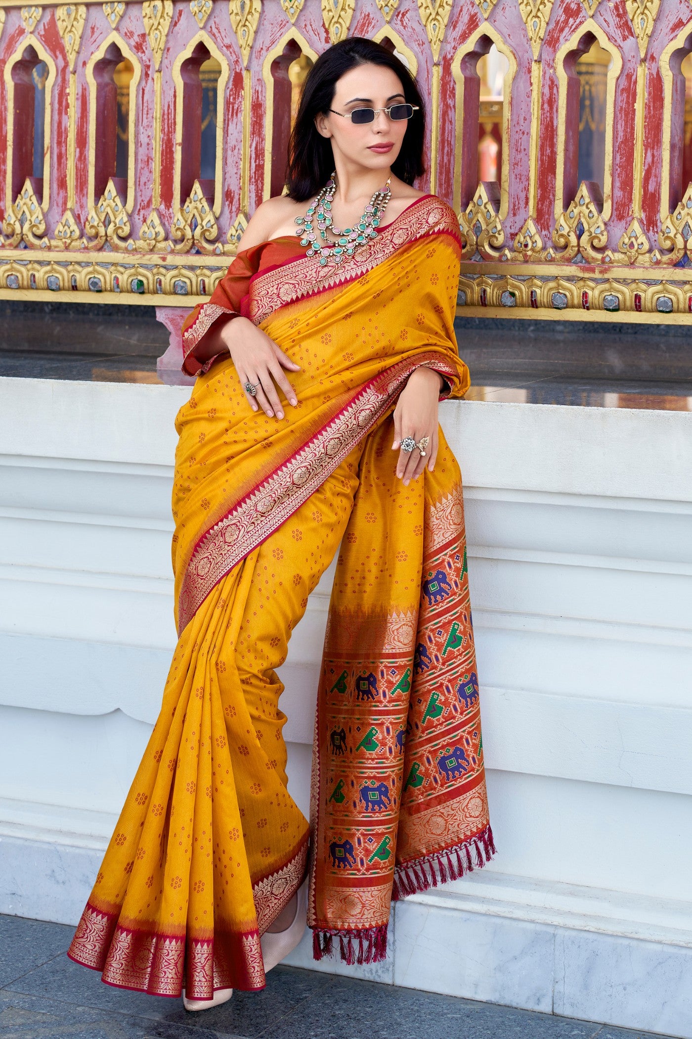 Buy MySilkLove Tahiti Yellow Woven Tussar Silk Saree Online