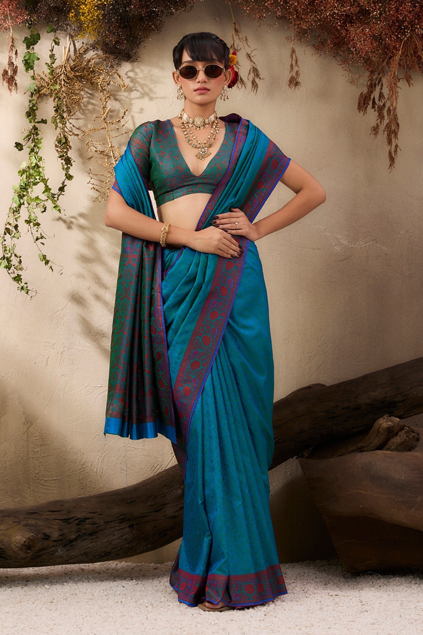 Buy MySilkLove Chill Blue Woven Tanchoi Kanjivaram Saree Online
