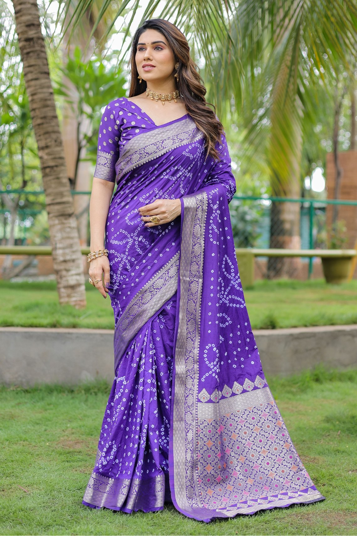 Buy MySilkLove Plump Purple Woven Bandhani Dola Silk Saree Online