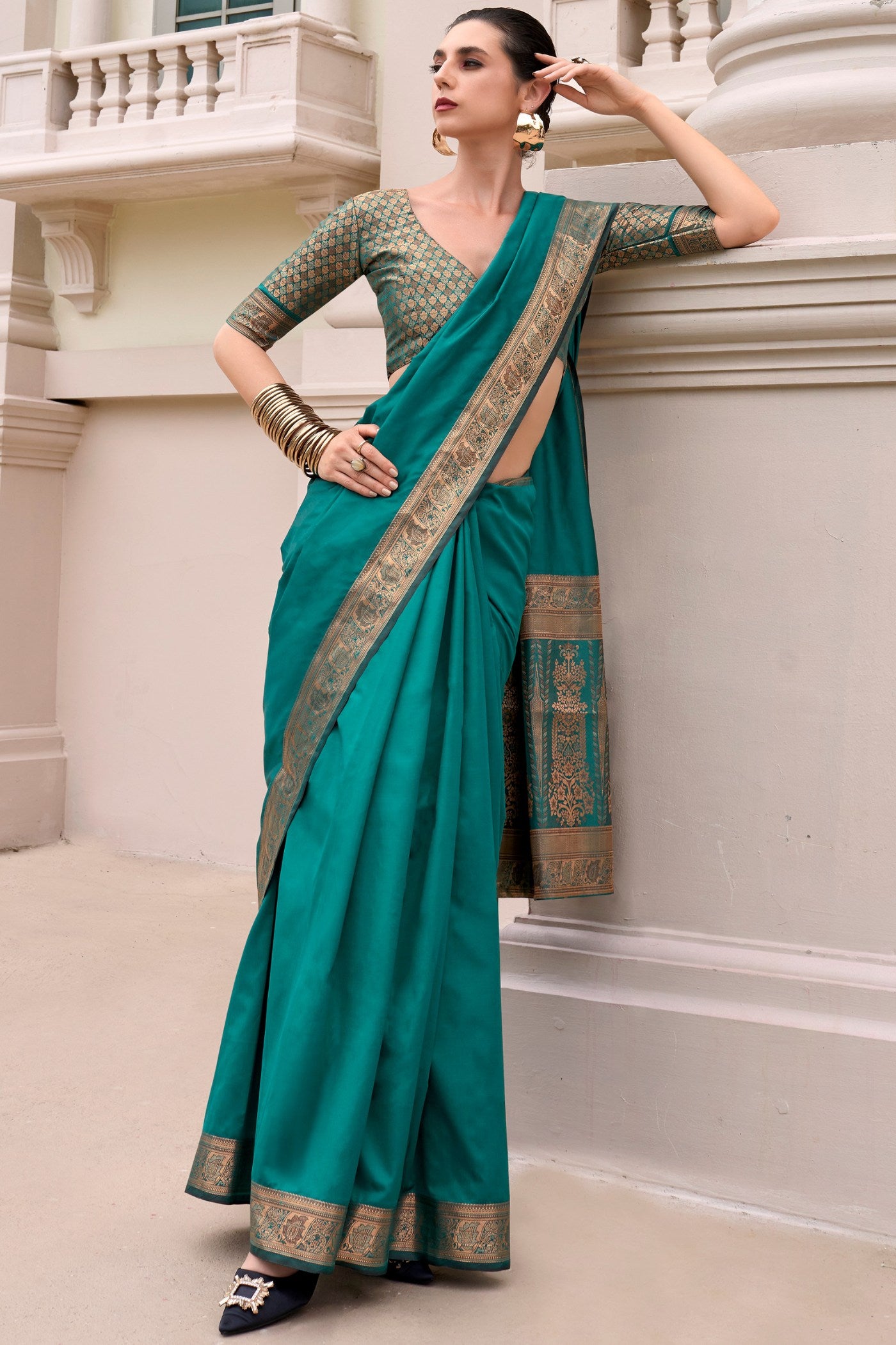 Buy MySilkLove Atoll Green Banarasi Handloom Saree Online