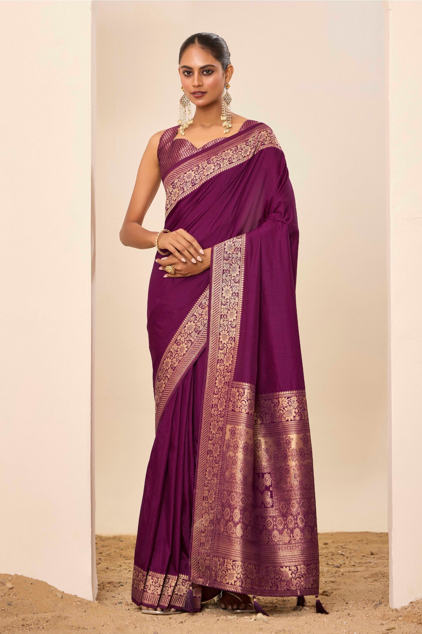 Buy MySilkLove Wine Purple Woven Dola Silk Saree Online