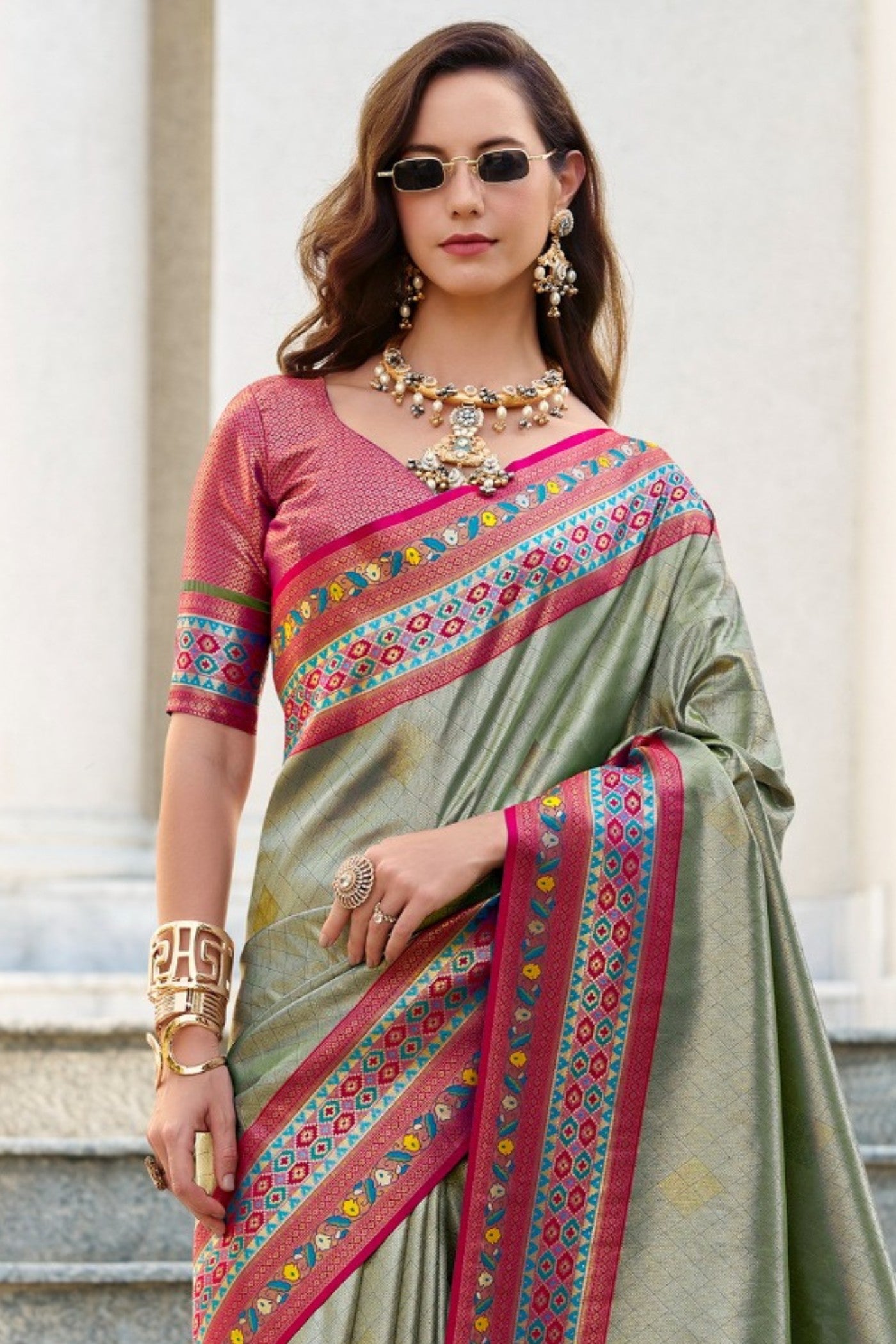 Buy MySilkLove Iguana Green Tissue Handloom Saree Online