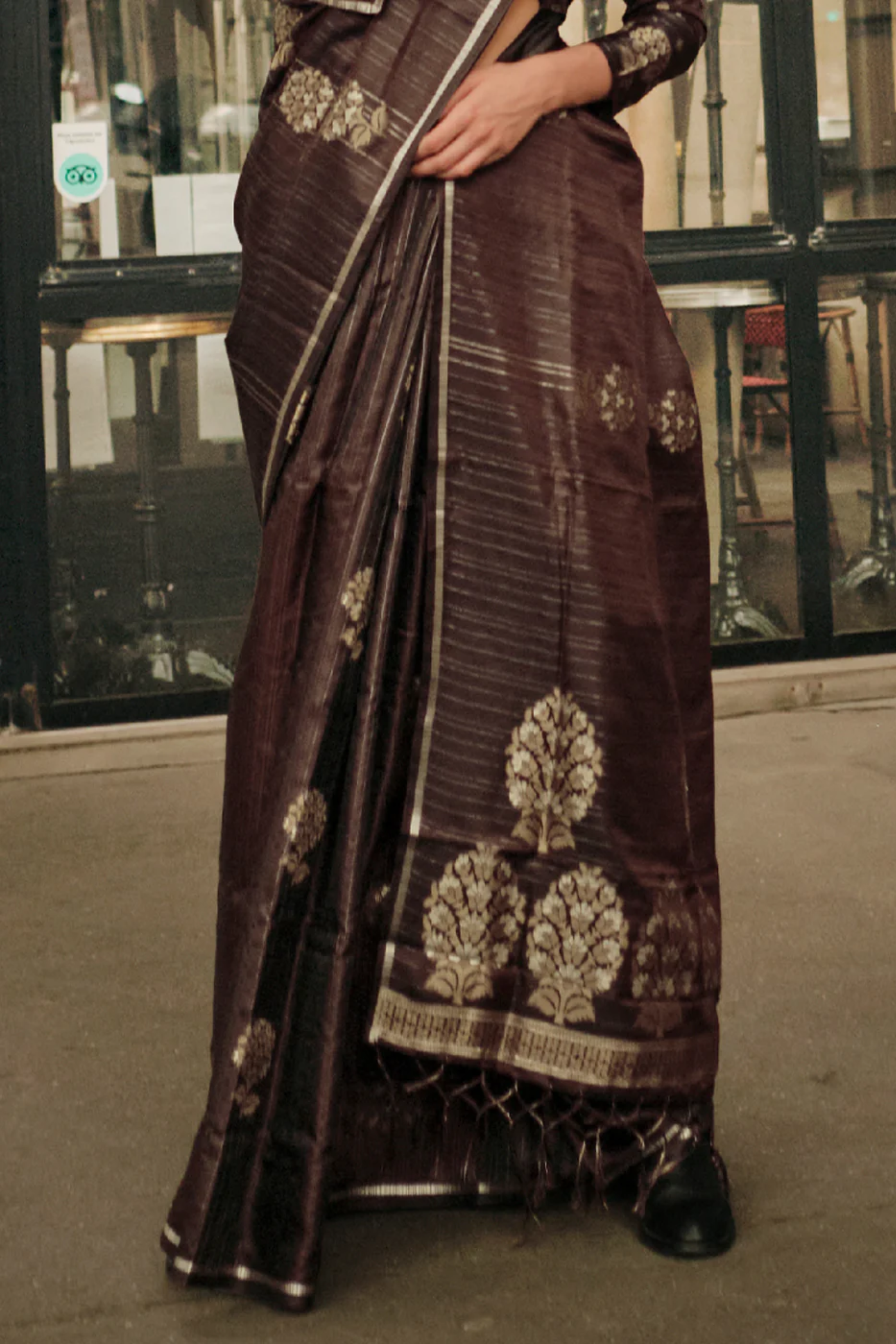 Buy MySilkLove English Walnut Brown Woven Banarasi Satin Silk Saree Online