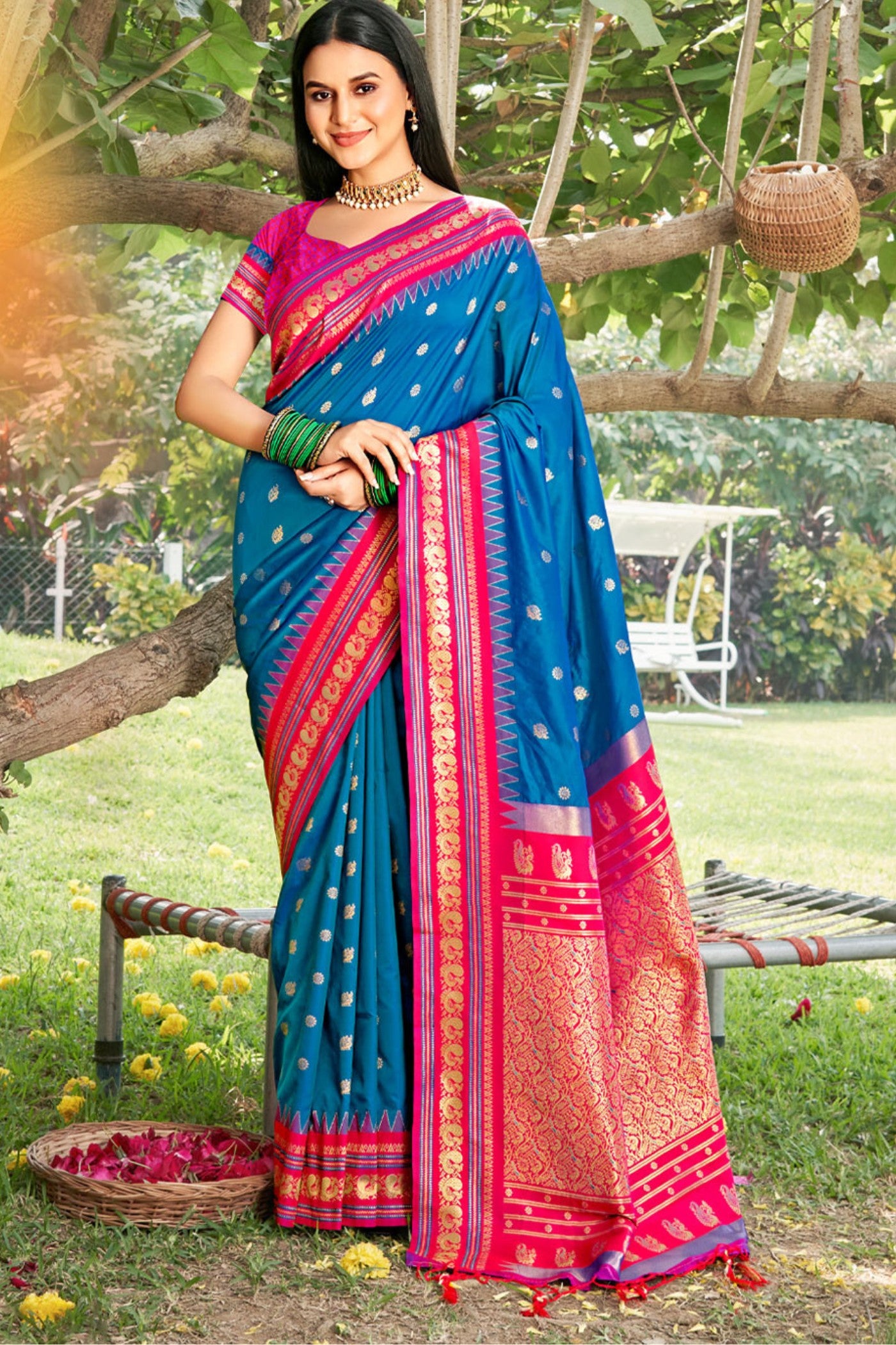 Buy MySilkLove Wild Blue Banarasi Woven Soft Silk Saree Online
