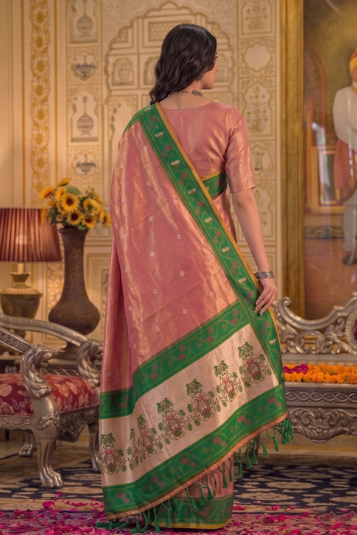Buy MySilkLove Ocean Mist Pink Woven Tissue Silk Saree Online
