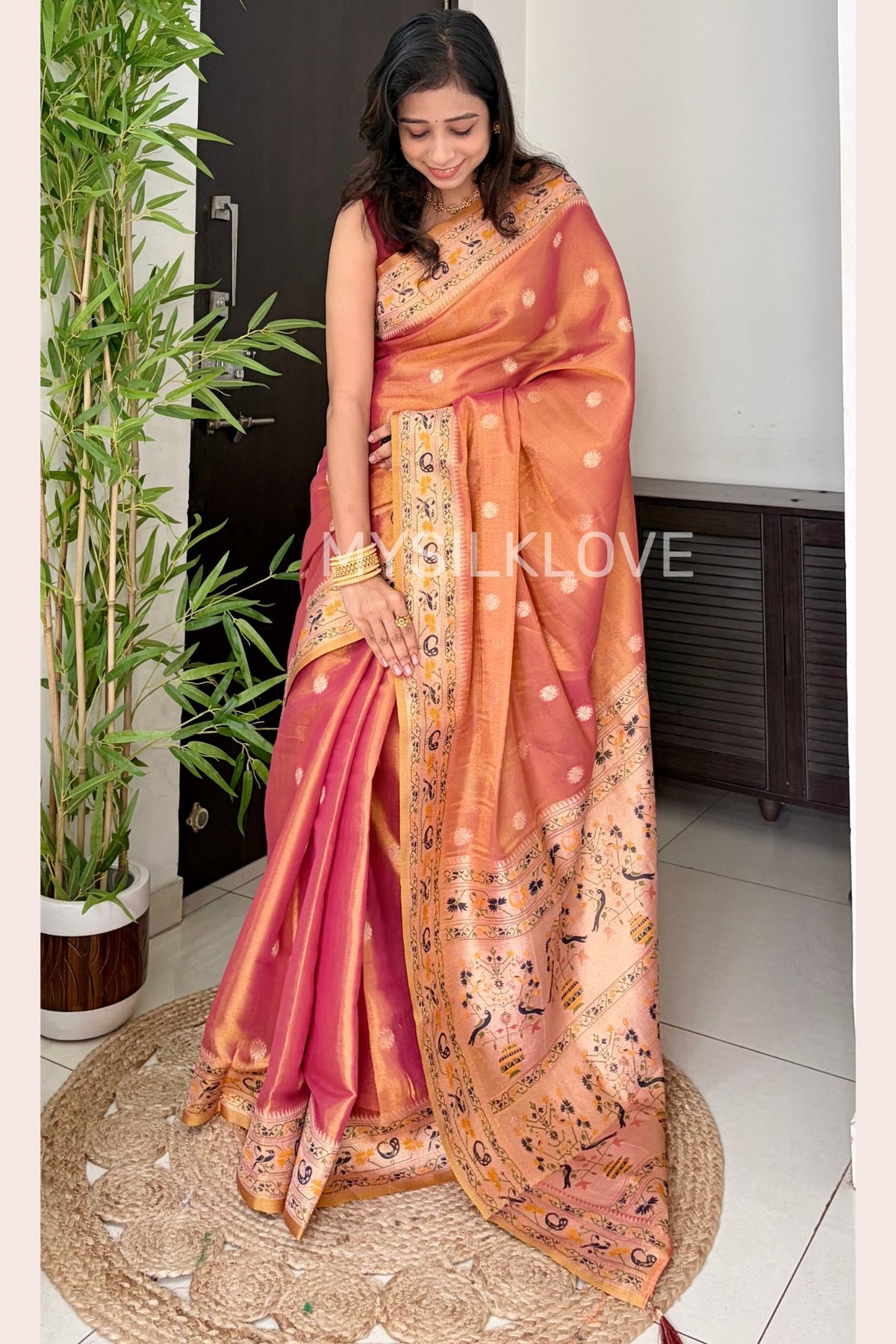 Buy MySilkLove Rust Orange Woven Tissue Paithani Saree Online