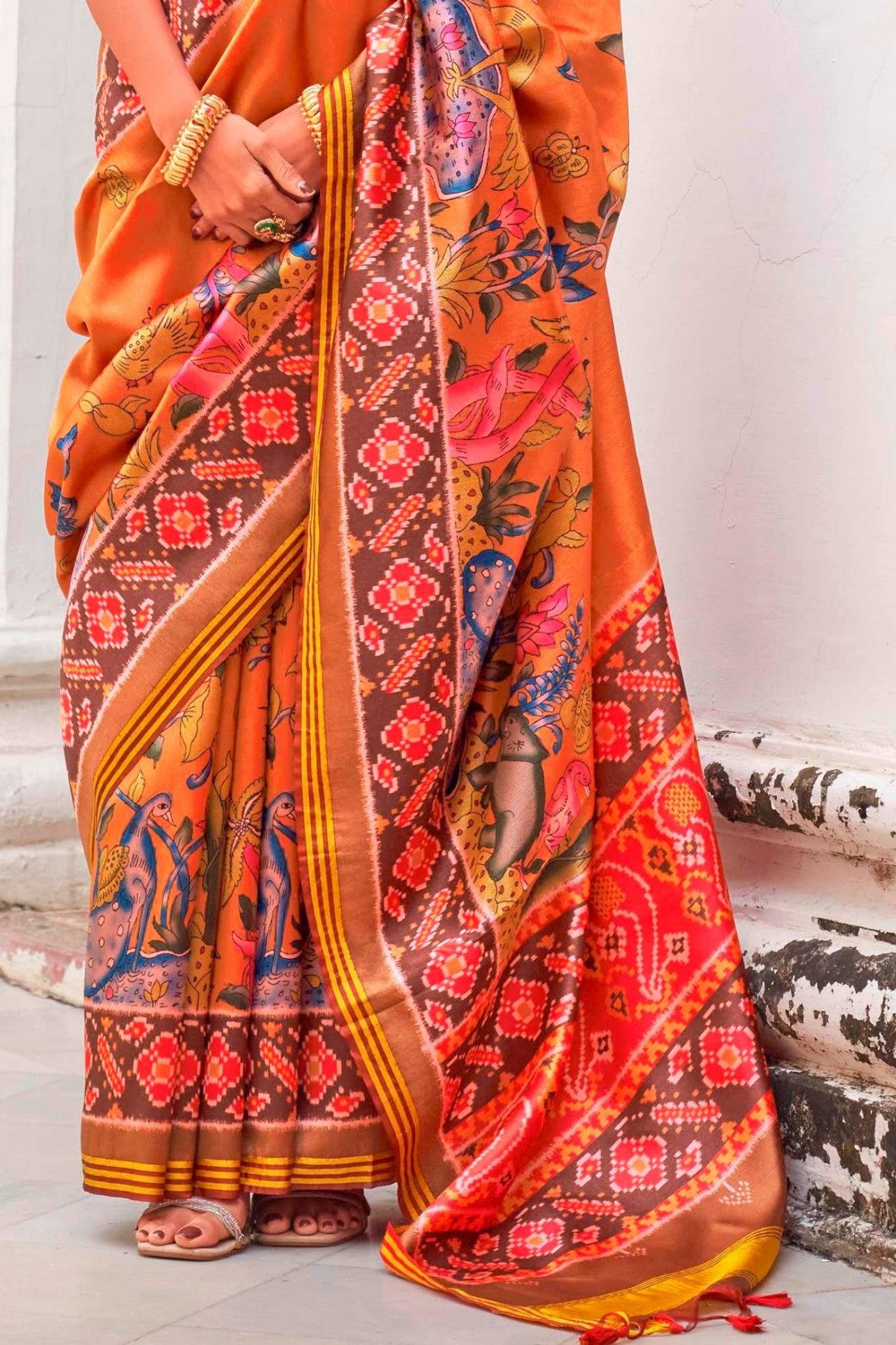 Buy MySilkLove Pumpkin Orange Printed Patola Saree Online