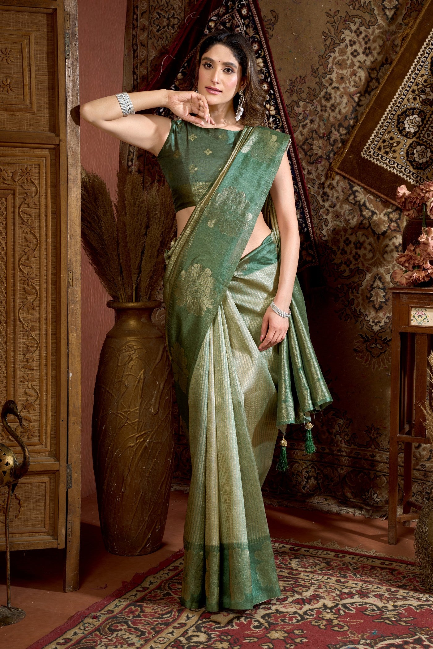 Buy MySilkLove Green Spring Banarasi Soft Silk Saree Online