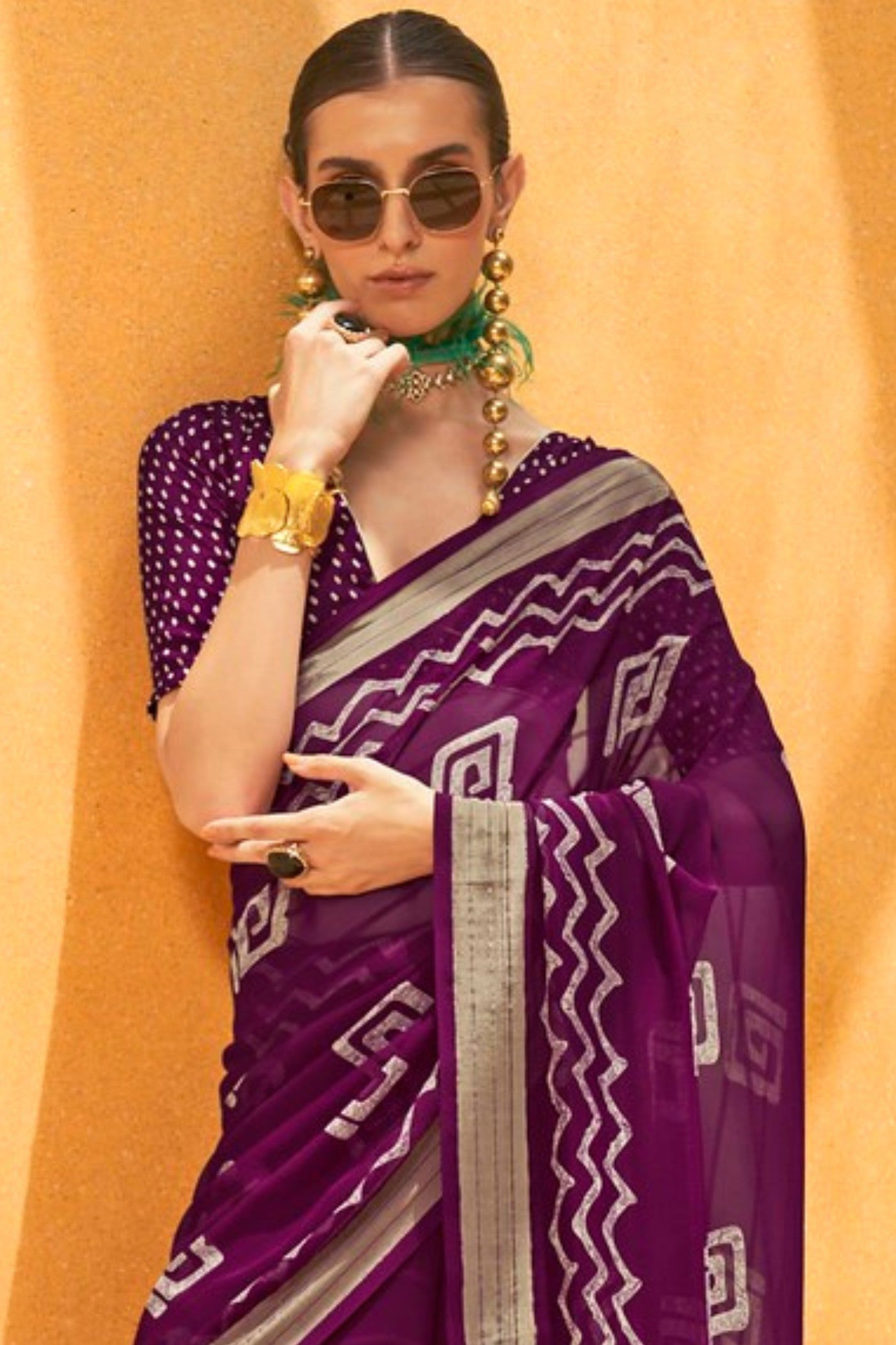 Buy MySilkLove Dark Congo Purple Georgette Printed Saree Online